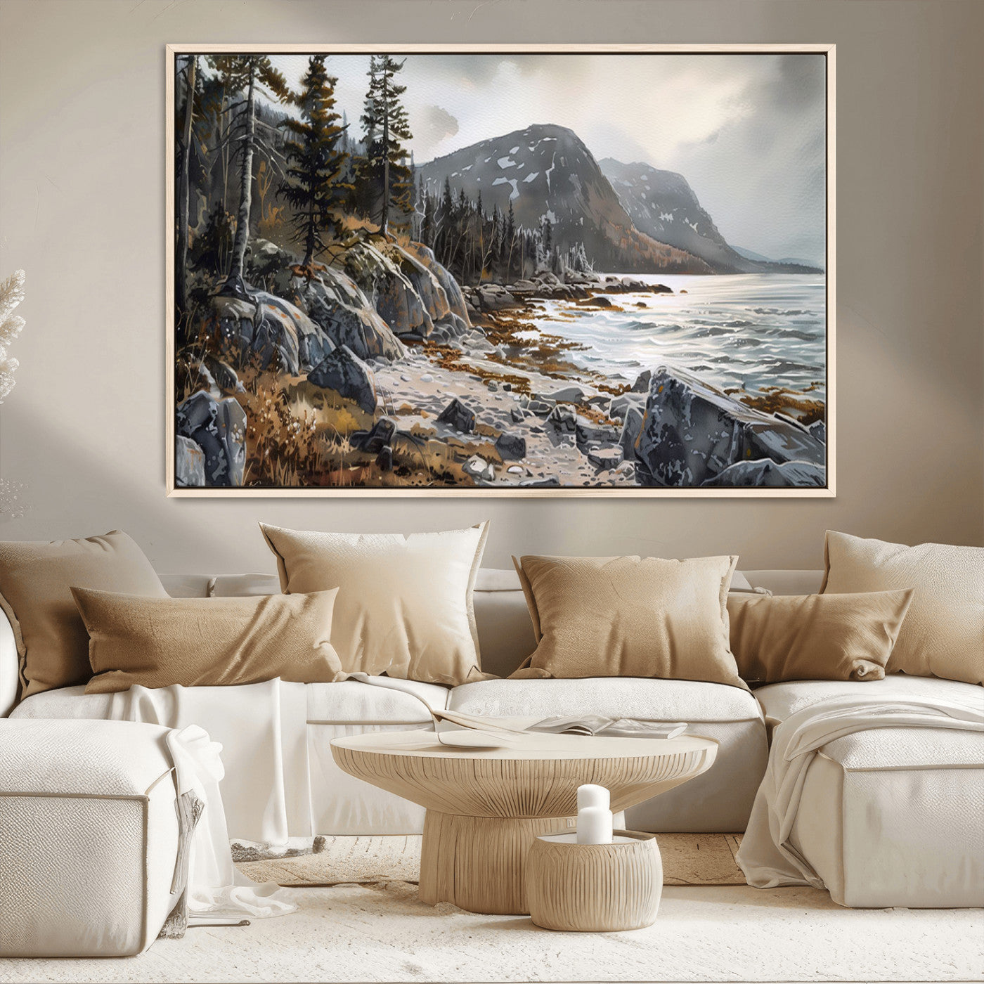 41281-MGV-FC-36X24_Natural-Serene Coastal View of Acadia National Park - Stunning 3-Panel Wall Art Canvas Print, Framed, Ready