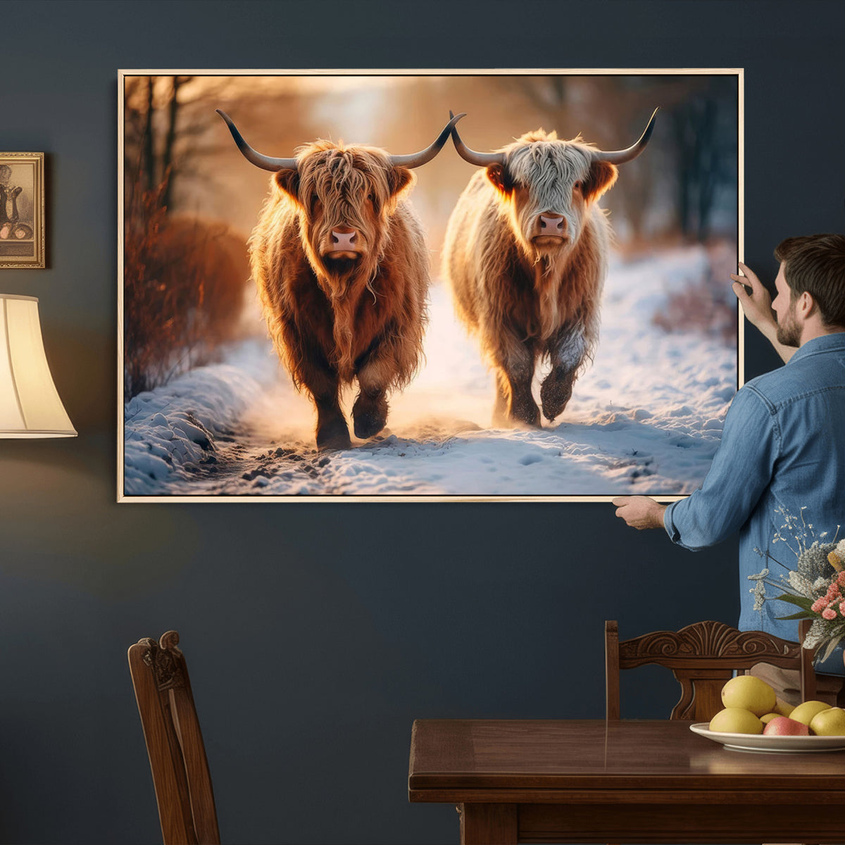 94810-_Poster-30x20 - Scottish Highland Cow Horn Farm Wall Art Canvas Print