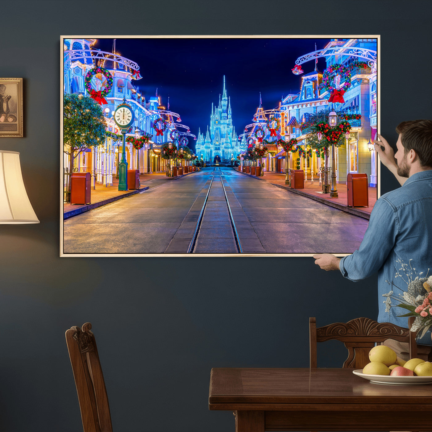 12470-MGV-CV-36X24 - Disney Castle Wall Art – Large Magic Kingdom Canvas Artwork, Fairytale Design, Kids Room Christmas Decor for Home, Office