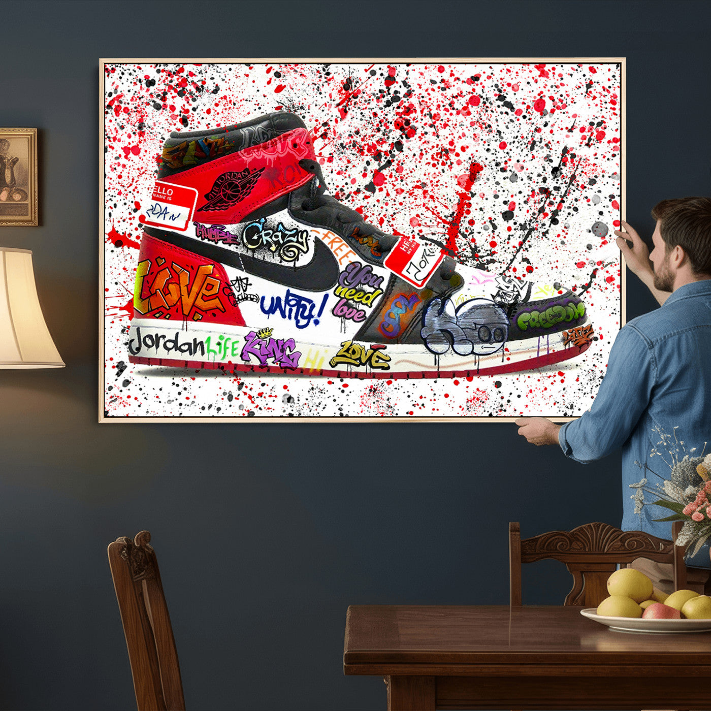 38836-MGV-CV-36X24 - Jordan Shoes Graffiti Wall Art Canvas Print- Jordan Graffiti Canvas Wall Art - Framed Perfect for