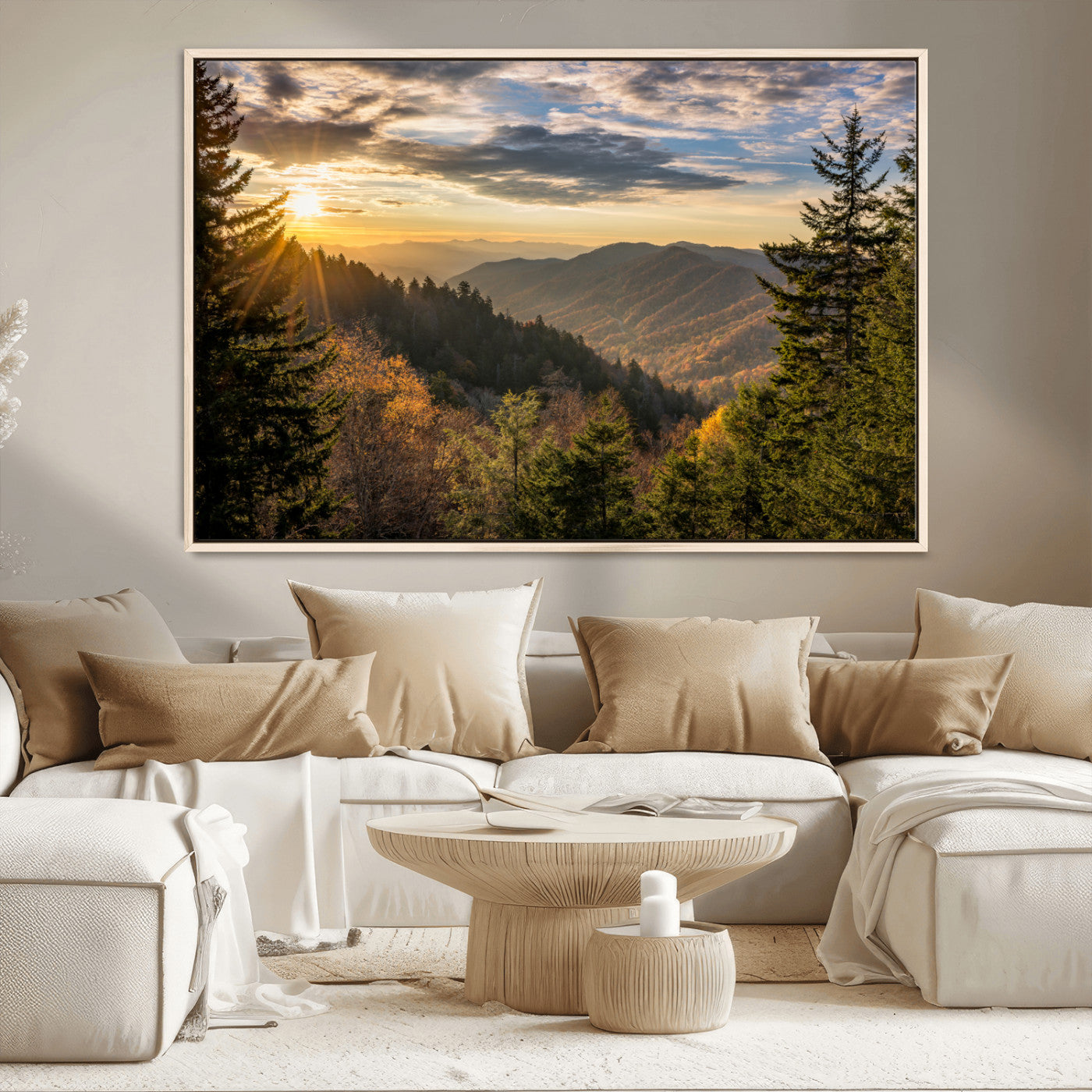 73692479-MGV-CV-36X24-Sunrise Over the Smoky Mountains Canvas Wall Art – Breathtaking Scenic Landscape Photography in a