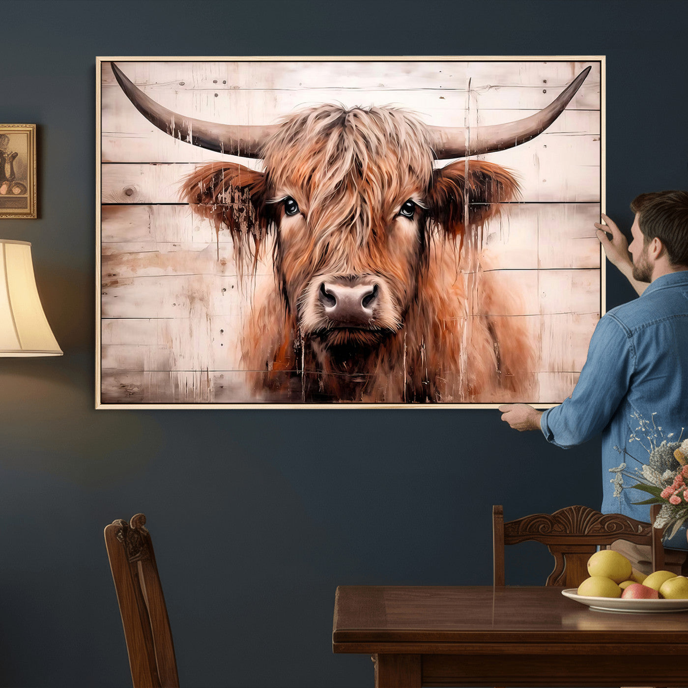 93730-MGV-CV-36X24 - Vintage Scottish Highland Cow Cattle Art Print Farmhouse Wall Art Canvas Print