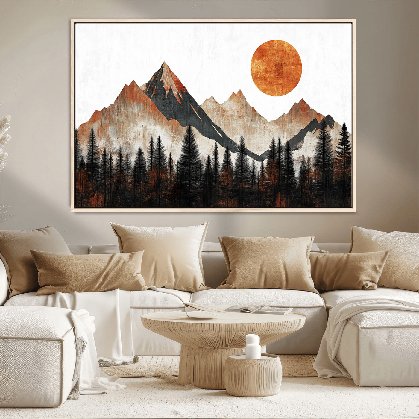 71366-MGV-CV-36X24-Modern Abstract Mountain Canvas Wall Art Print, Abstract Landscape Print, Rustic Sun and Mountains