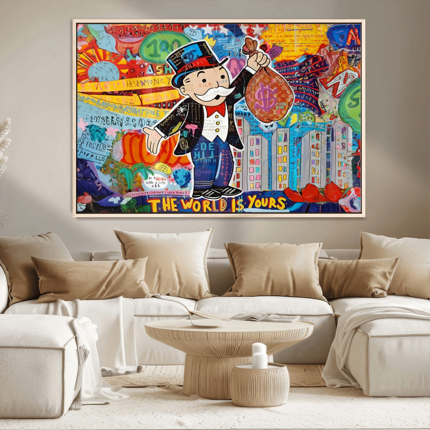 96320-MGV-CV-36X24-Pop Art Monopoly Man Canvas Wall Art Print - Bold and Colorful Street Art-Inspired Decor for Living