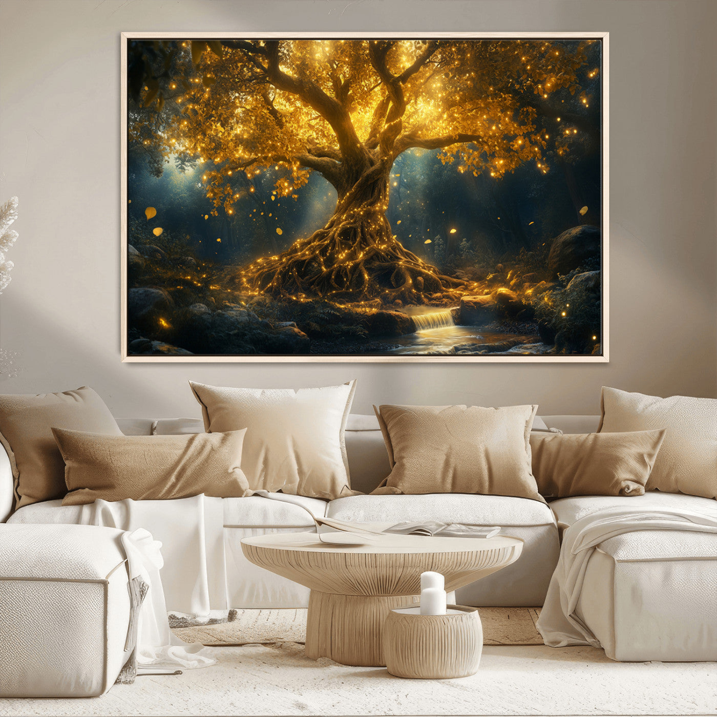 92739-MGV-CV-36X24-Golden Tree of Life Canvas Wall Art Print - Majestic Glowing Tree Wall Art Print
