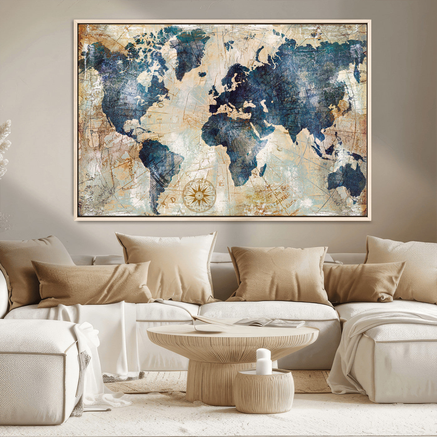 84561-MGV-CV-36X24-Push Pin World Map Canvas Print – Framed Wall Art for Couples, Travel Tracker Map, Anniversary Gift for Home Decor