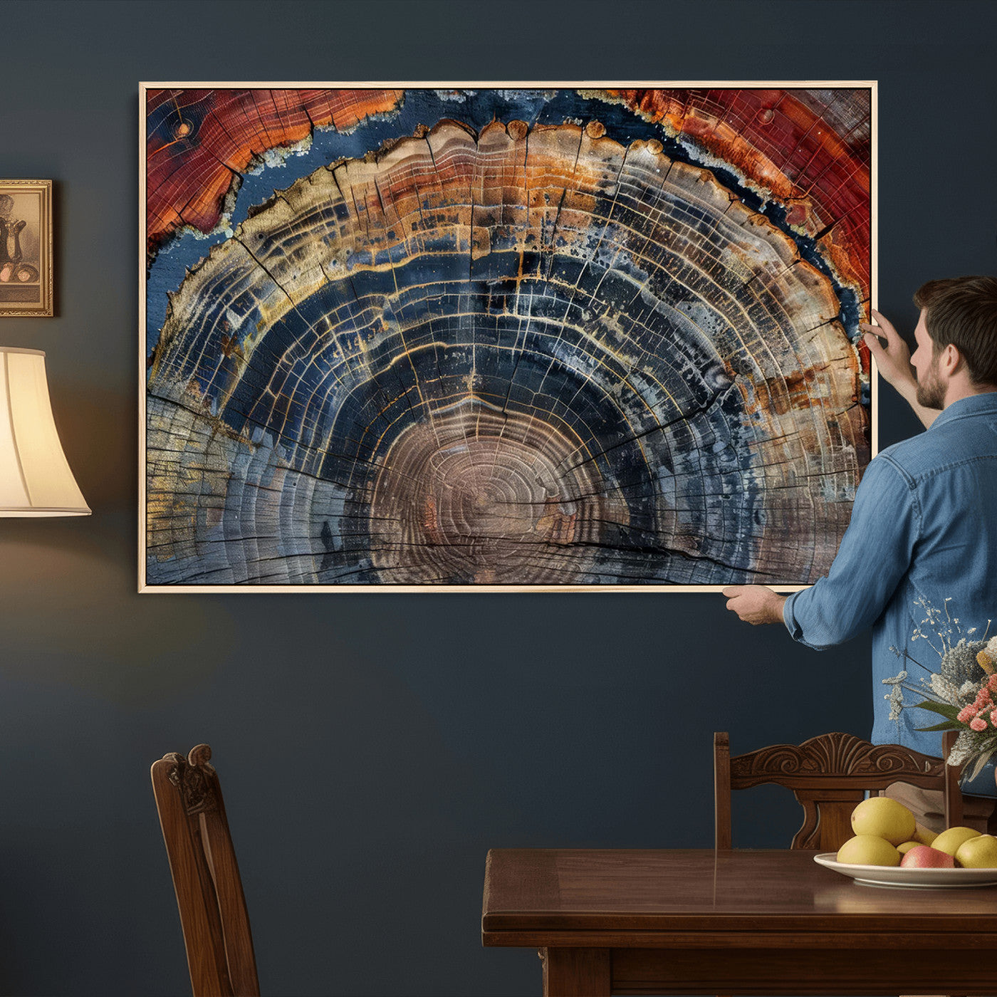 63519-MGV-CV-36X24 - Abstract Tree Ring Wall Art Canvas Print – Colorful Framed Minimalist Nature Tree Rings Home Artwork for Home and Office Decor