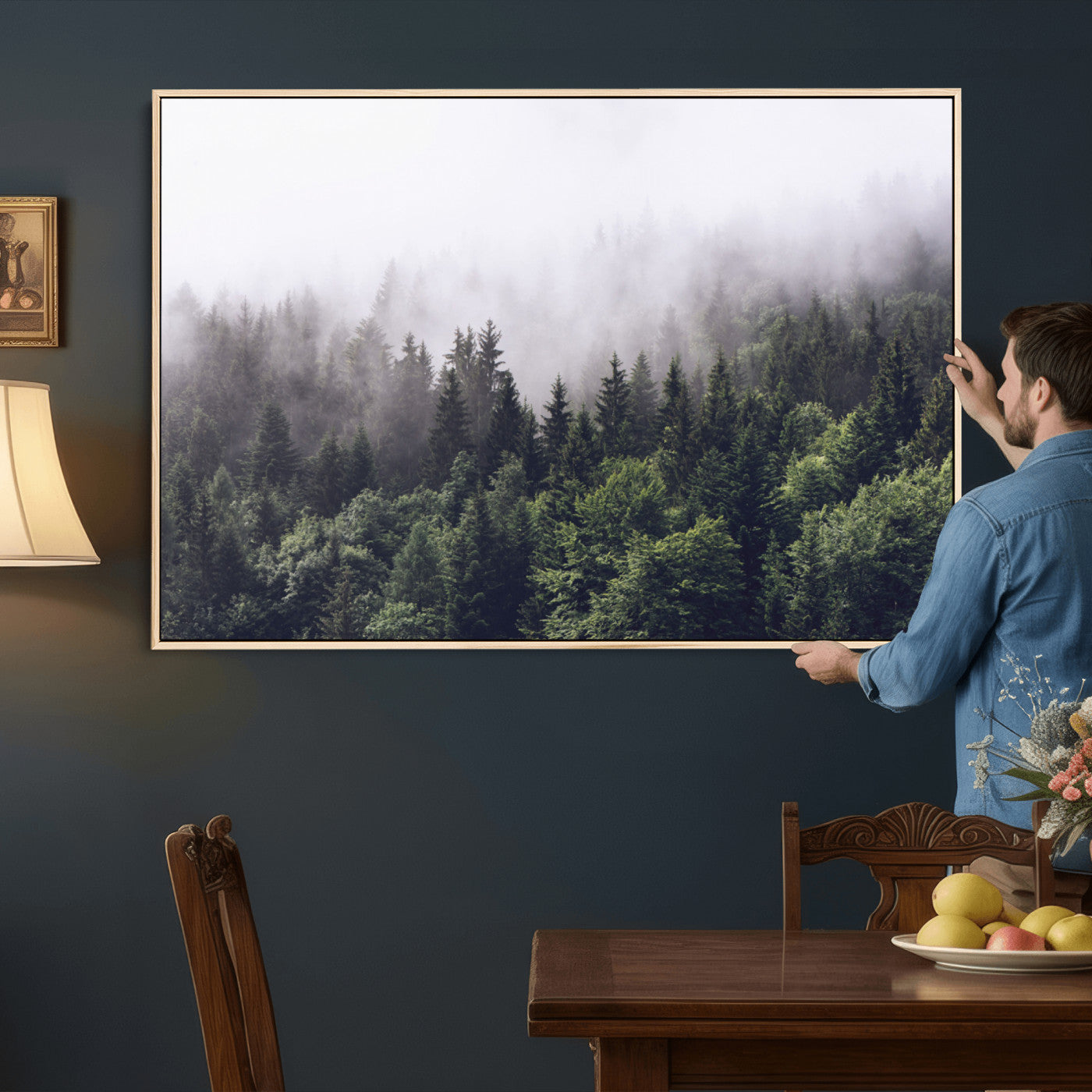 42578900-MGV-CV-36X24 - Misty Forest Wall Art | Foggy Forest Canvas Print | Large Nature-Inspired Misty Tree Landscape for