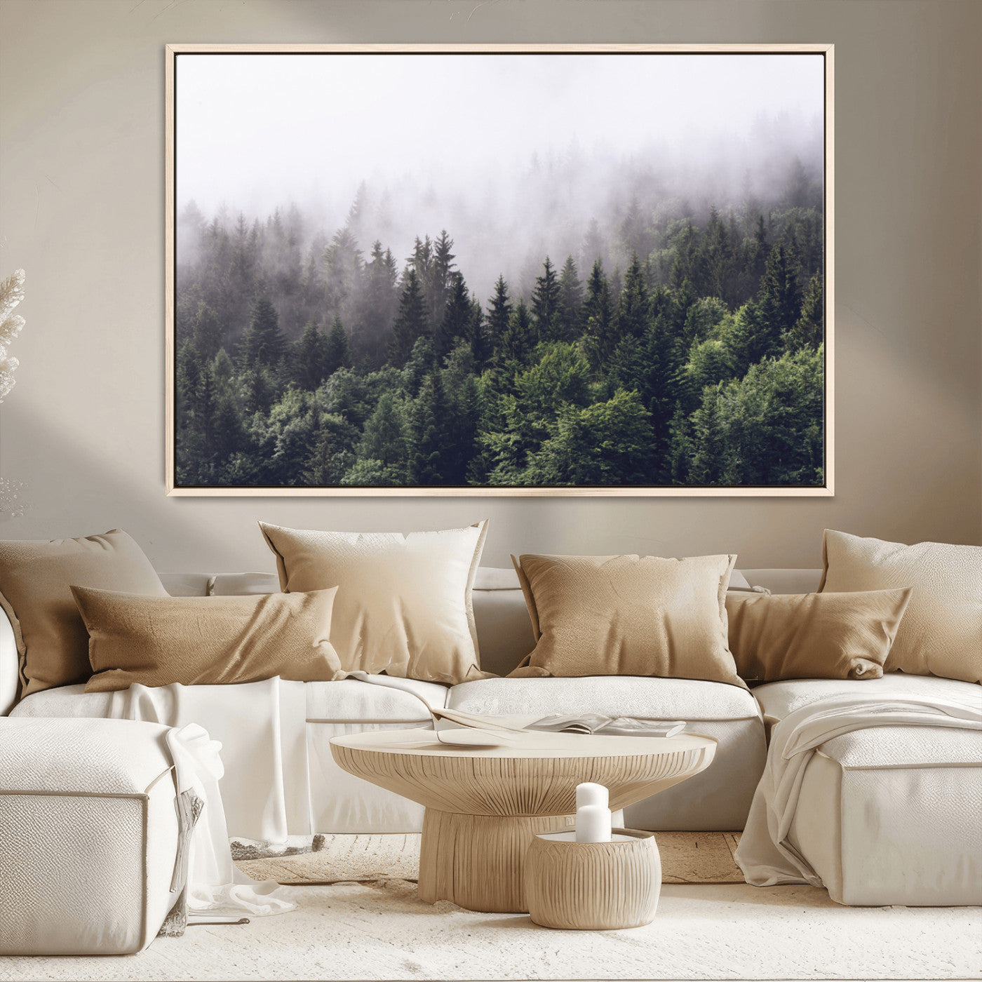 42578900-MGV-CV-36X24-Misty Forest Wall Art | Foggy Forest Canvas Print | Large Nature-Inspired Misty Tree Landscape for