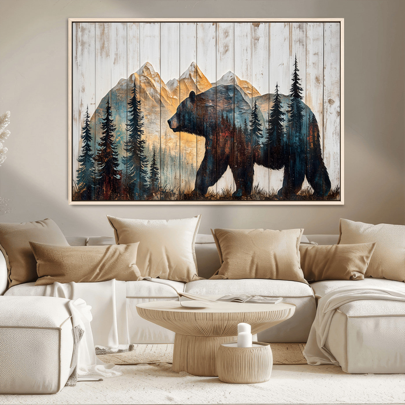-Rustic Bear Wall Art - Grizzly 399 Bear Wall Art - Mountain Wood Canvas Wall Art - Nature Theme
