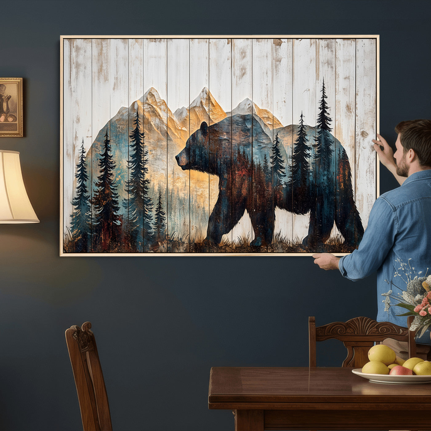 90077-MGV-CV-36X24 - Rustic Bear Wall Art - Grizzly 399 Bear Wall Art - Mountain Wood Canvas Wall Art - Nature Theme