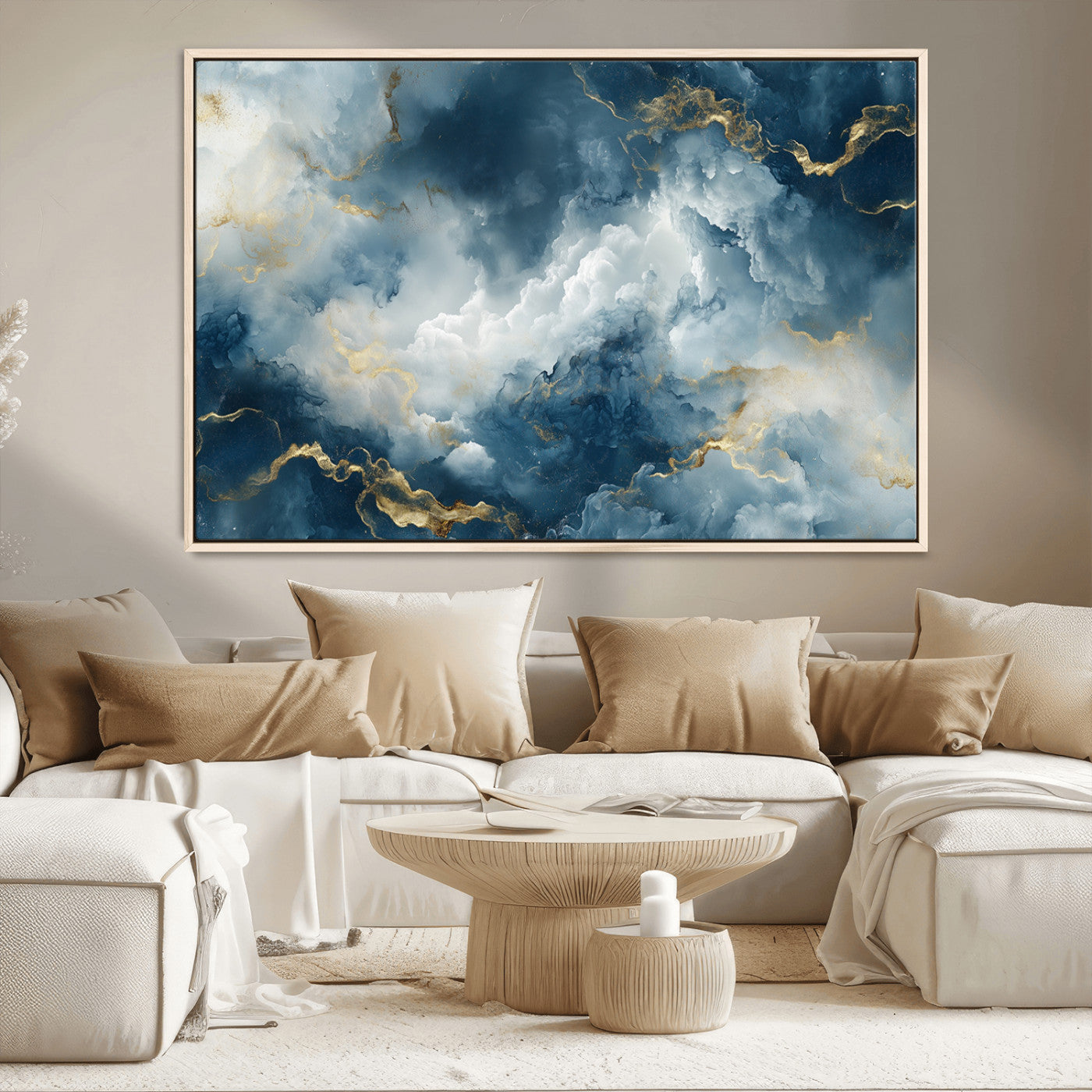 48298-MGV-CV-36X24-Large Abstract Print - Luxe Blue and Gold Abstract Canvas Wall Art - Bold Cloudscape Canvas for