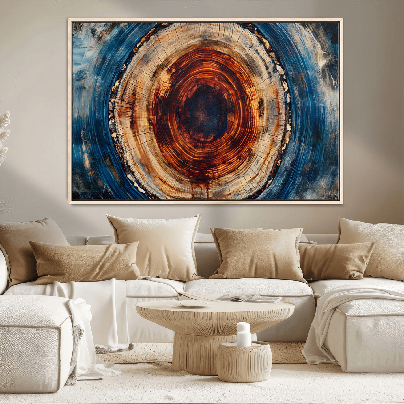 90395-MGV-CV-36X24-Abstract Framed Tree Rings Wall Decor, Wood Grain Rings Artwork Print, Nature Woodland Modern Wall