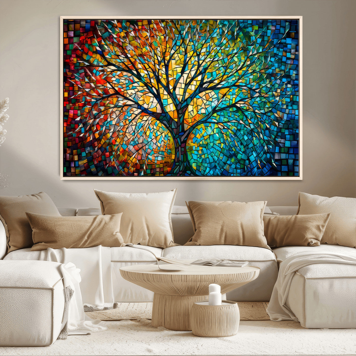 99325-MGV-CV-36X24-Yggdrasil Tree of Life Wall Art Print Canvas | Mosaic Style 3-Panel Canvas Print
