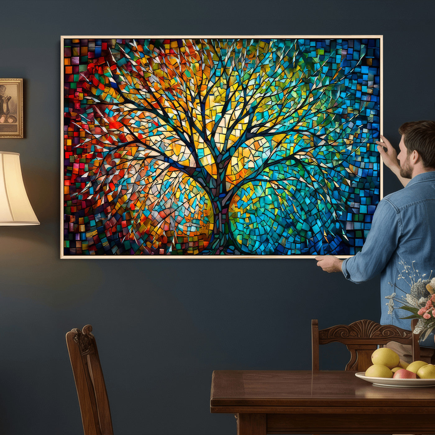 99325-MGV-CV-36X24 - Yggdrasil Tree of Life Wall Art Print Canvas | Mosaic Style 3-Panel Canvas Print