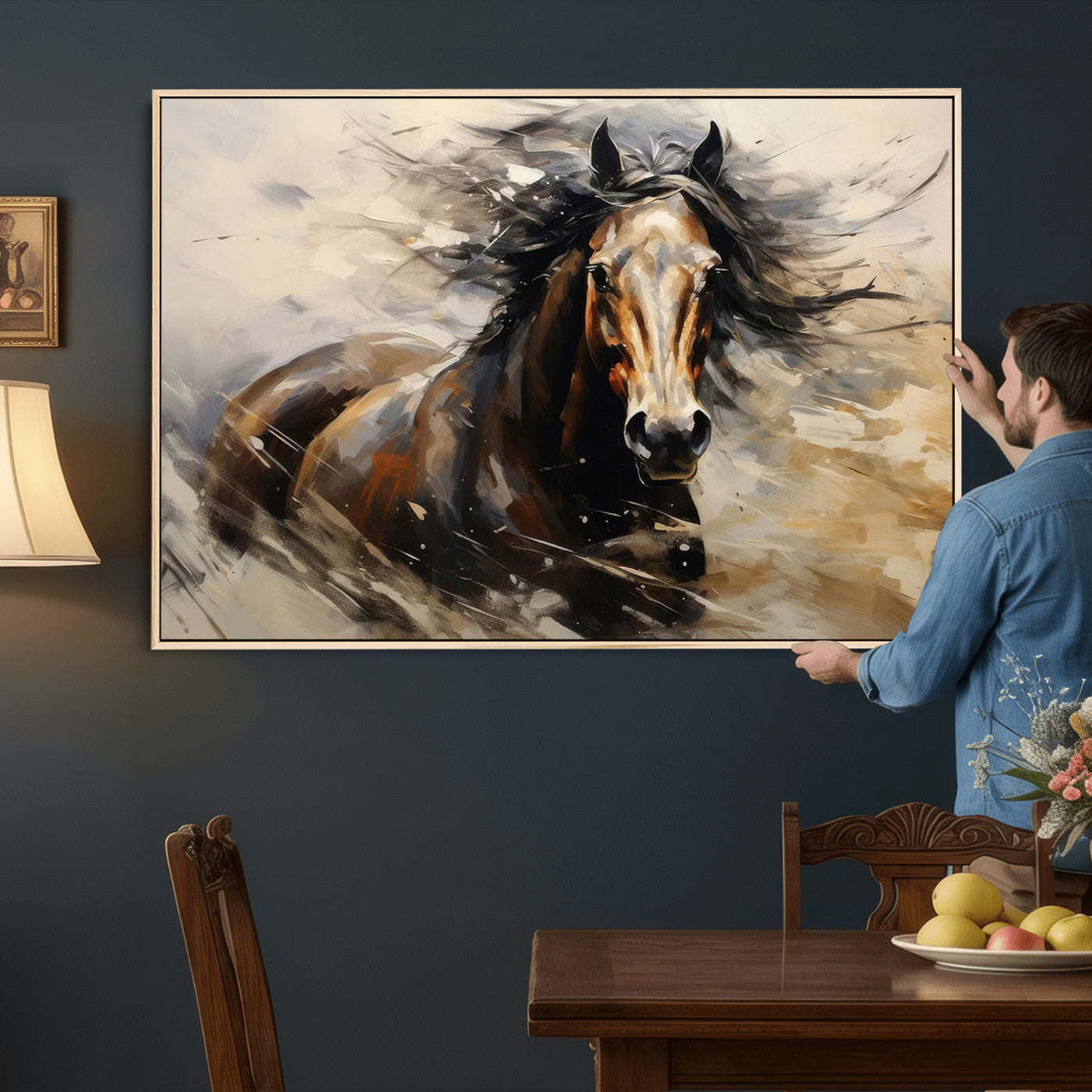 53001-MGV-CV-36X24 - Abstract Wall Art Horse Print - Large Western Horse Canvas - Farmhouse Woodland Wall Art - Framed