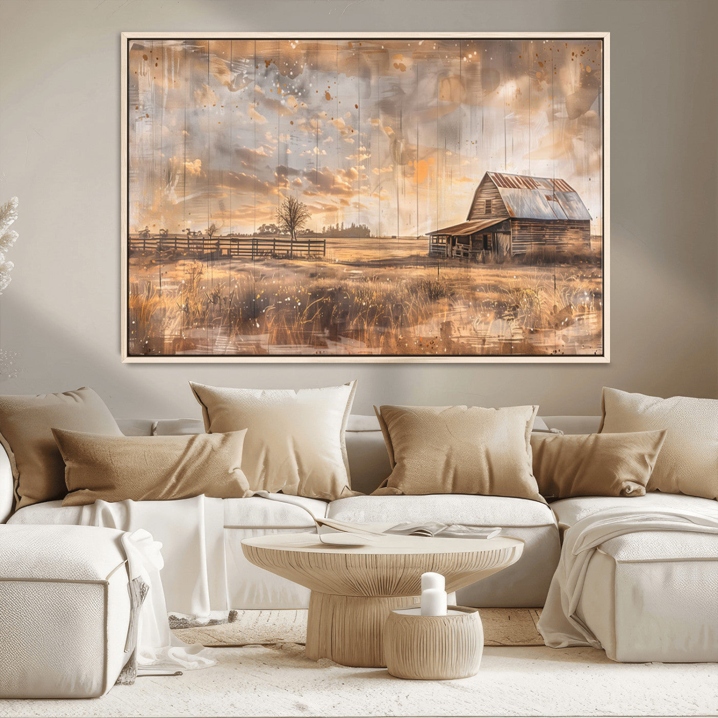 FARM2-MGV-CV-36X24-Rustic Farmhouse Wall Art Canvas Print | Barn and Field Canvas Print | Vintage Country Landscape