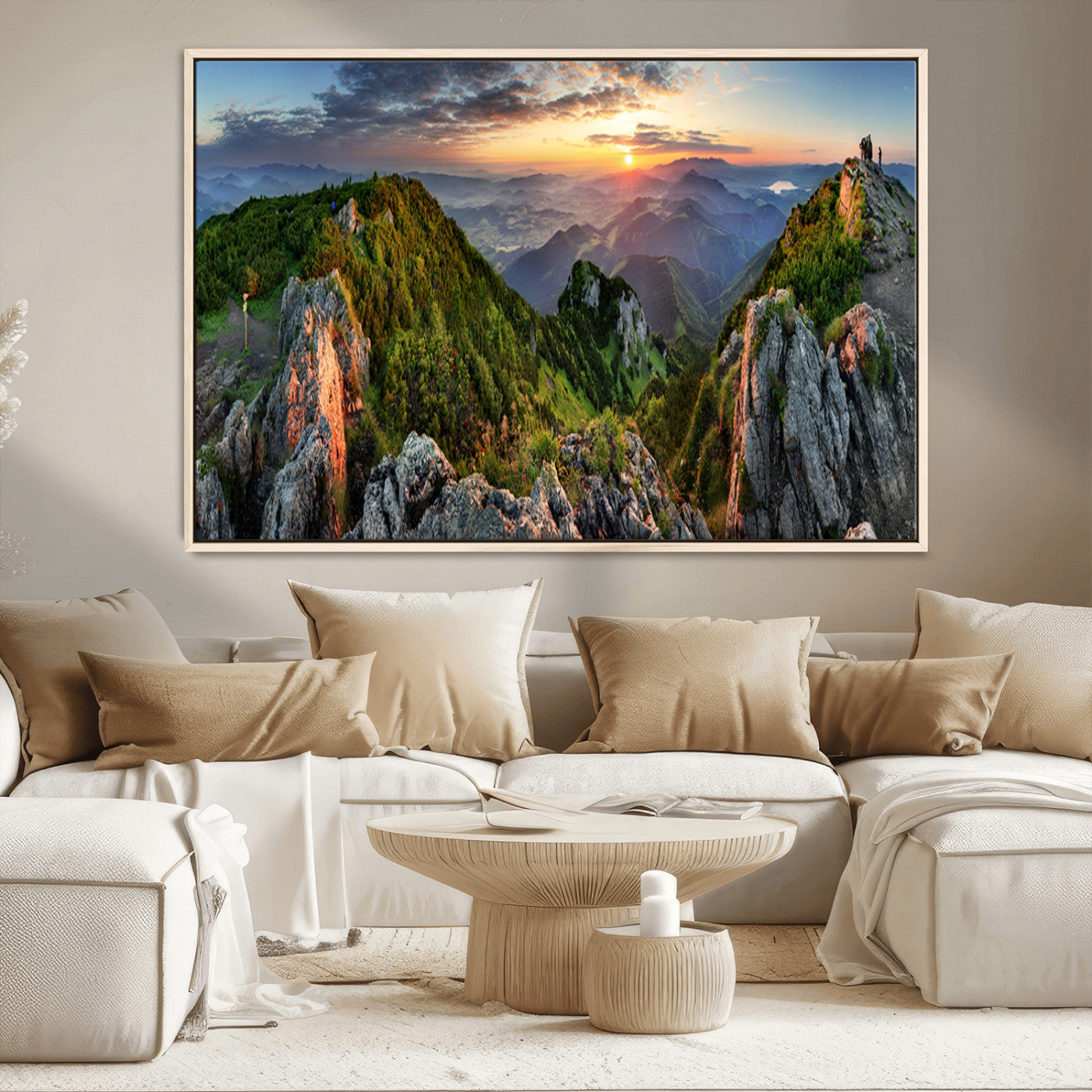 51582565-MGV-CV-36X24-Mountain Sunset Panoramic Wall Art Canvas Print – Framed Scenic Wilderness Scene with Majestic Summit Artwork for Home, Office
