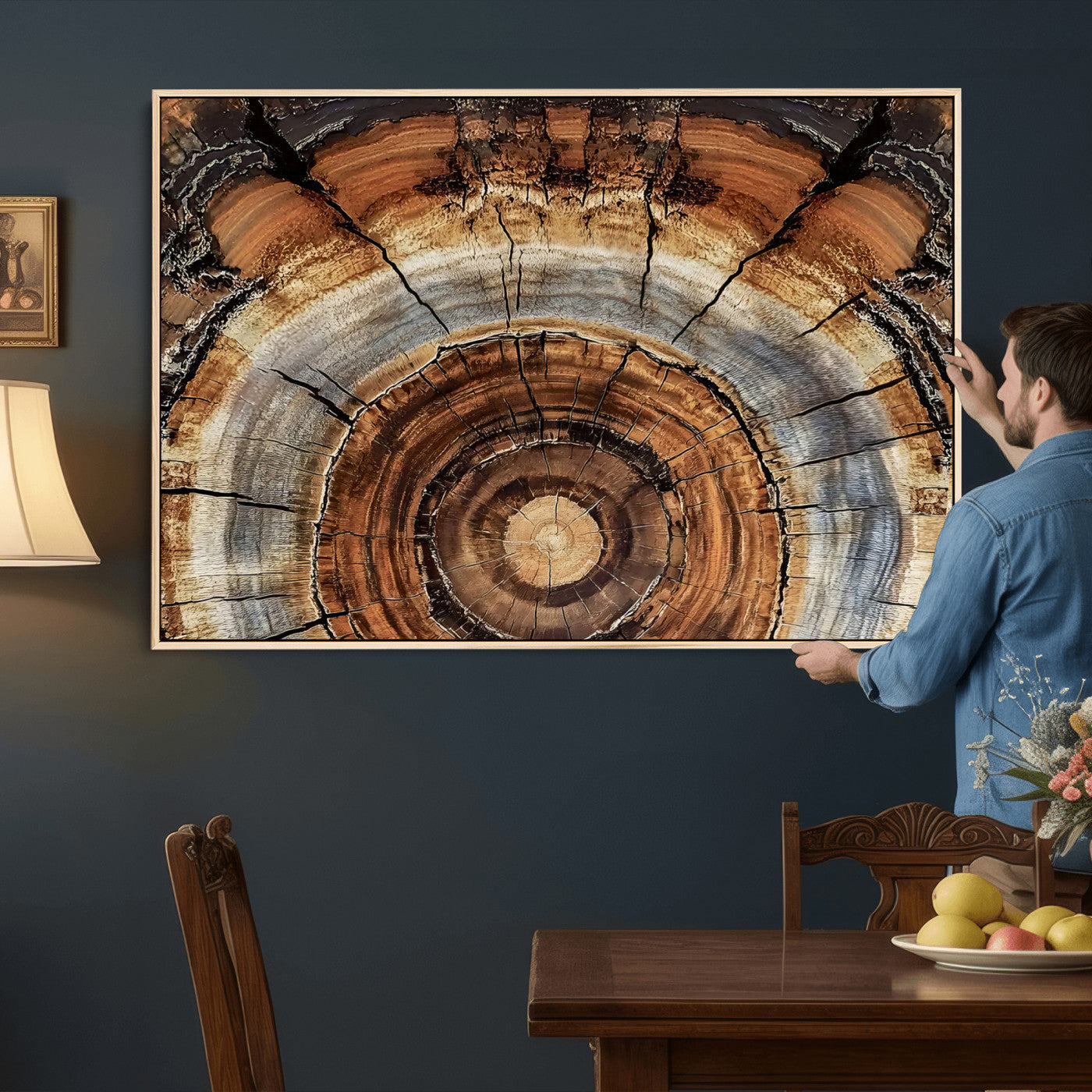 15184146-MGV-CV-36X24 - Tree Rings Wall Art Canvas Print, Framed Wood Texture Art Picture Print, Rustic Pattern Perfect Rustic Organic Decor Artwork