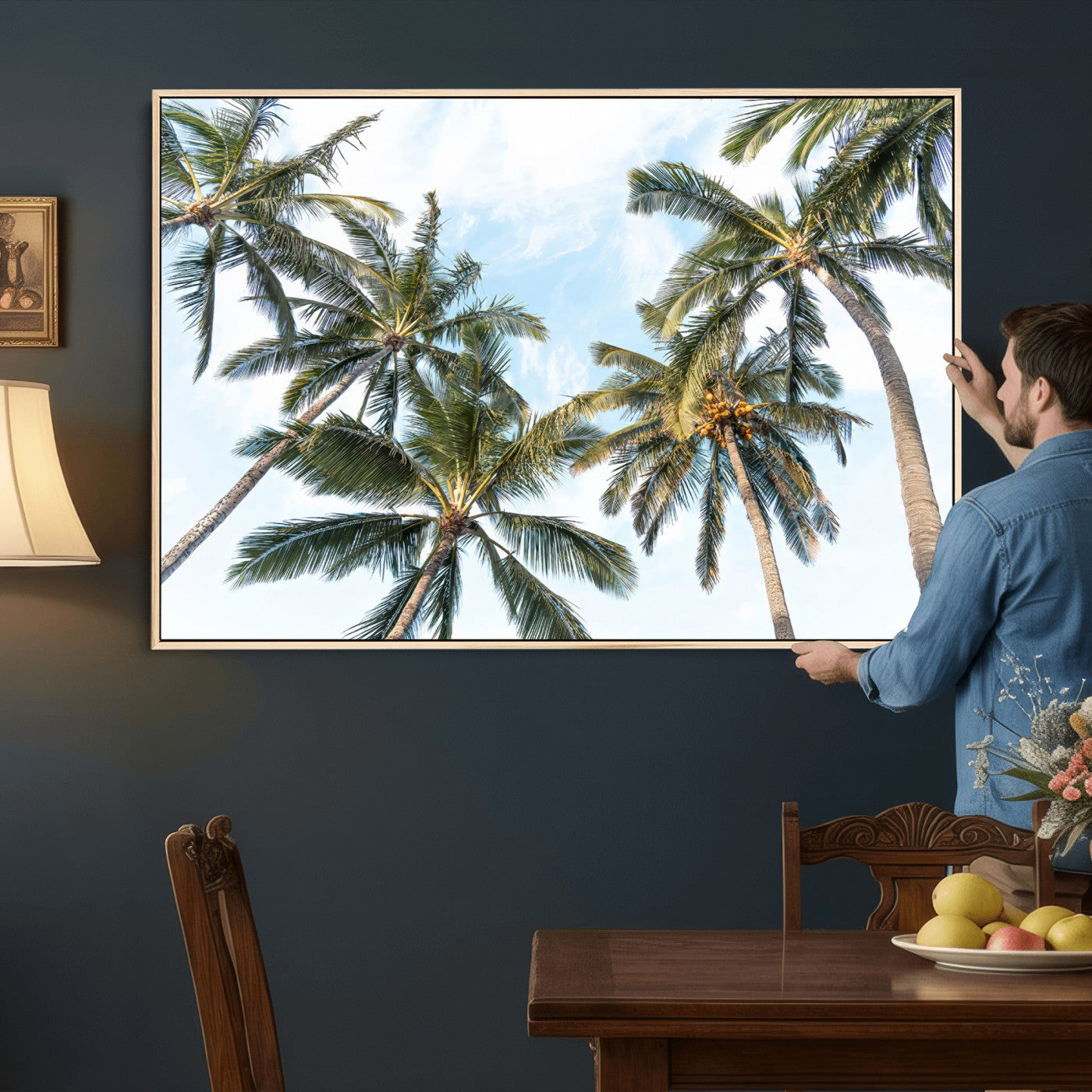 87247012-MGV-CV-36X24 - Tropical Palm Trees Wall Art – Sunlit Leaves & Blue Sky Canvas Print, Island Breeze and Vacation Vibes for Office or Home Decor