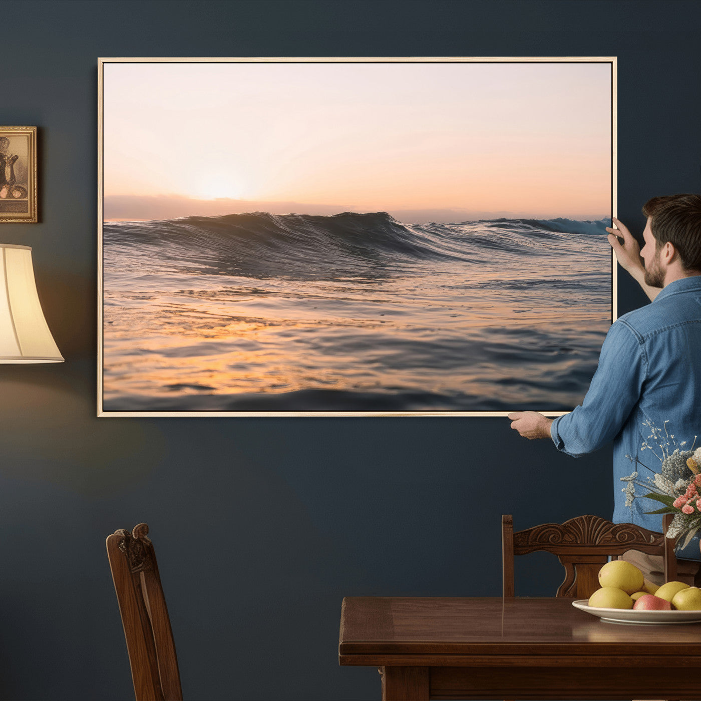 46299358-MGV-CV-36X24 - Golden Sunset Ocean Wall Art – Tranquil Waves & Peaceful Horizon Canvas Print, Soft Light and Evening Glow for Serene Beach, Home or Nature Decor