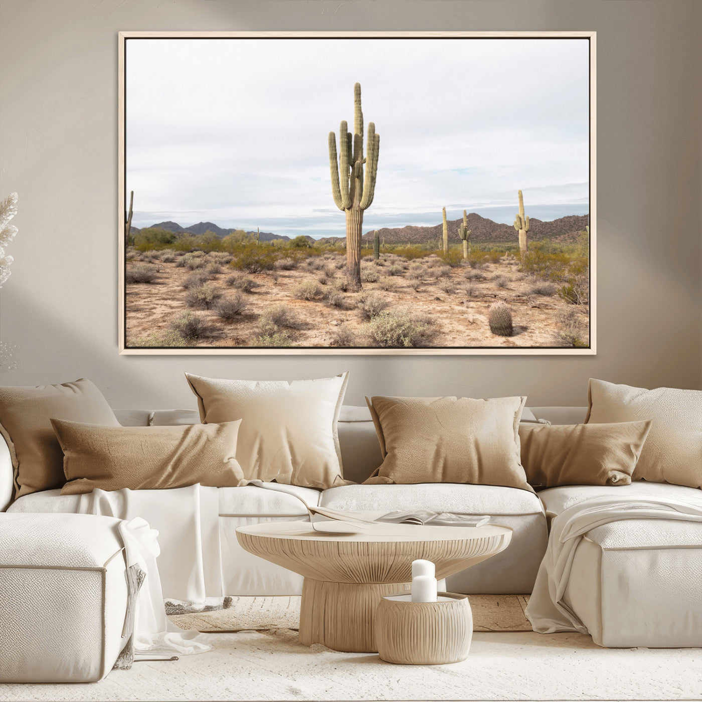 MGV-FC-36X24 - Saguaro Cactus Wall Art Canvas Print, Framed Desert Cactus Art Picture Print, Earthy Desert Perfect Southwestern Boho Decor Artwork