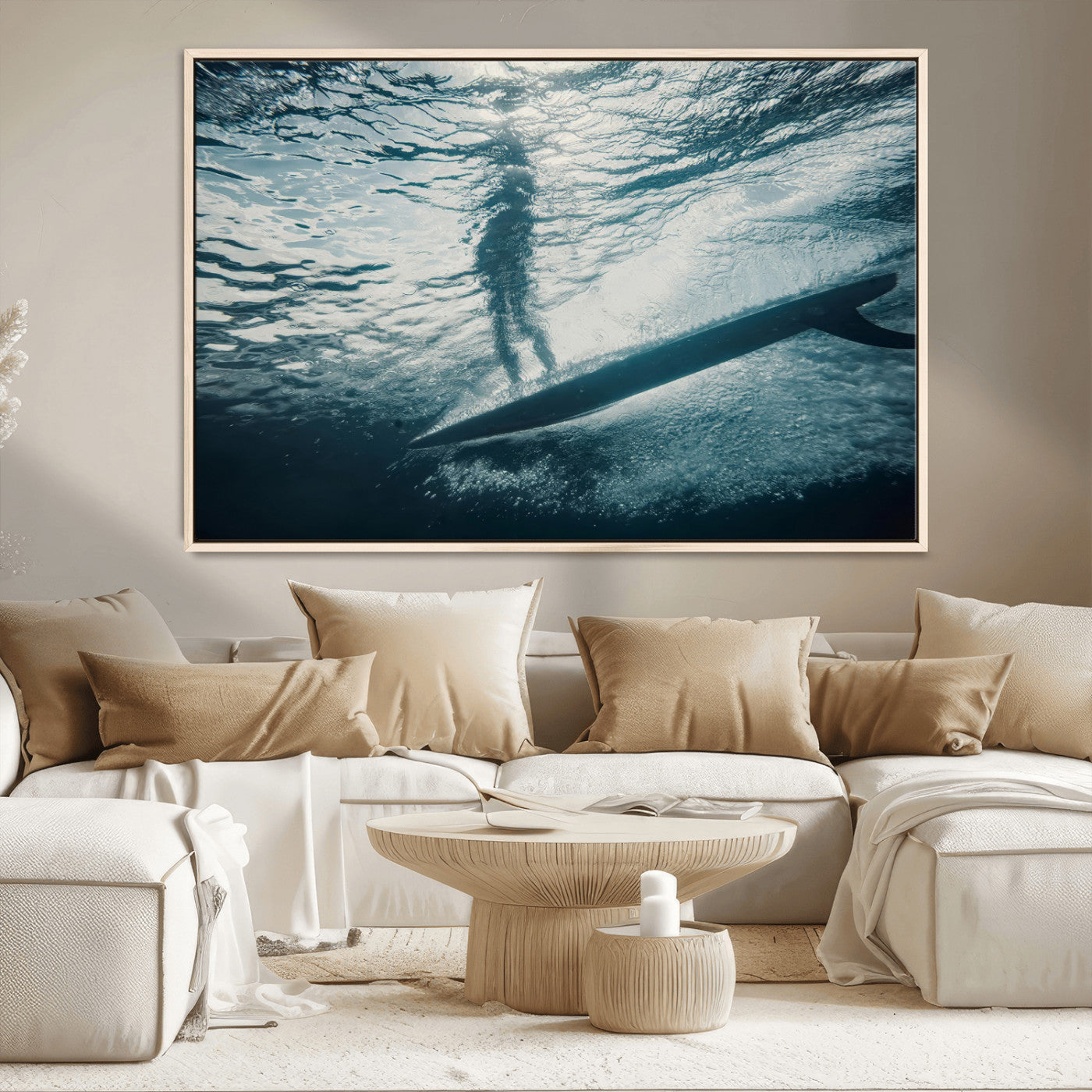 MGV-FC-36X24 - Submerged Surf Wall Art Canvas Print, Framed Underwater Perspective Art Picture Print, Ocean Surf Perfect Coastal Adventure Decor Artwork