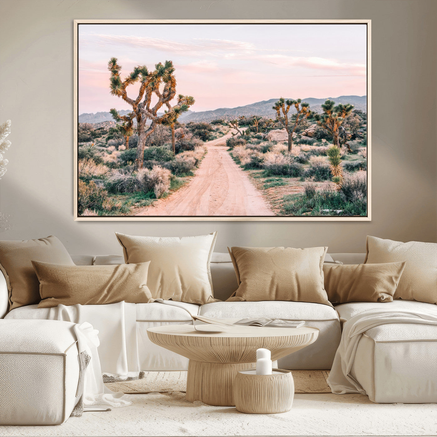 12540952-MGV-CV-36X24-Joshua Tree Wall Art Canvas Print – Framed Desert Road Scene with Sunset Artwork for Home, Office, Living Room