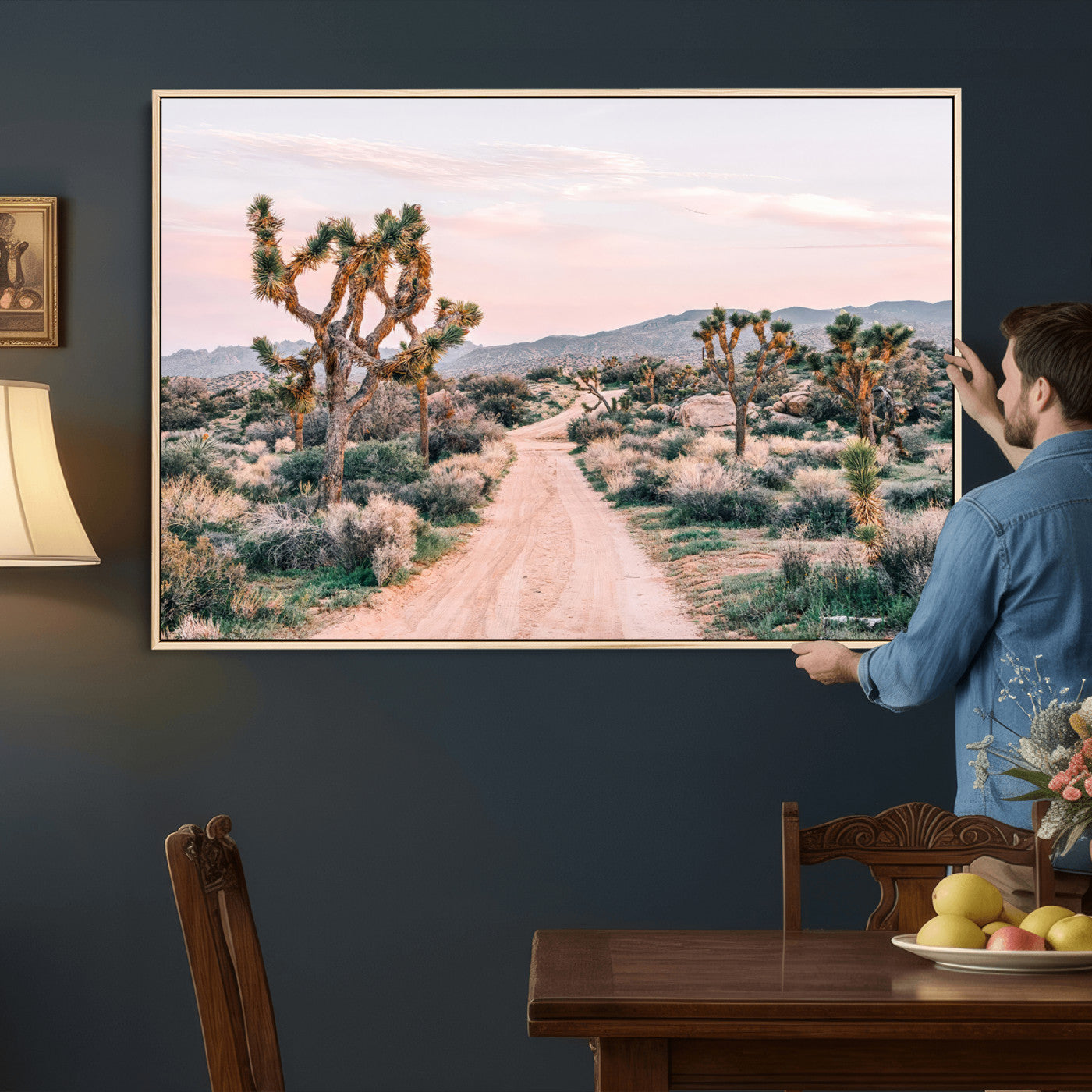 12540952-MGV-CV-36X24 - Desert Trail Wall Art – Canvas Print of Joshua Trees & Sunset Glow, Sandy Path Wilderness, Scenic Nature Escape Decor for Living Room, Office or Bedroom