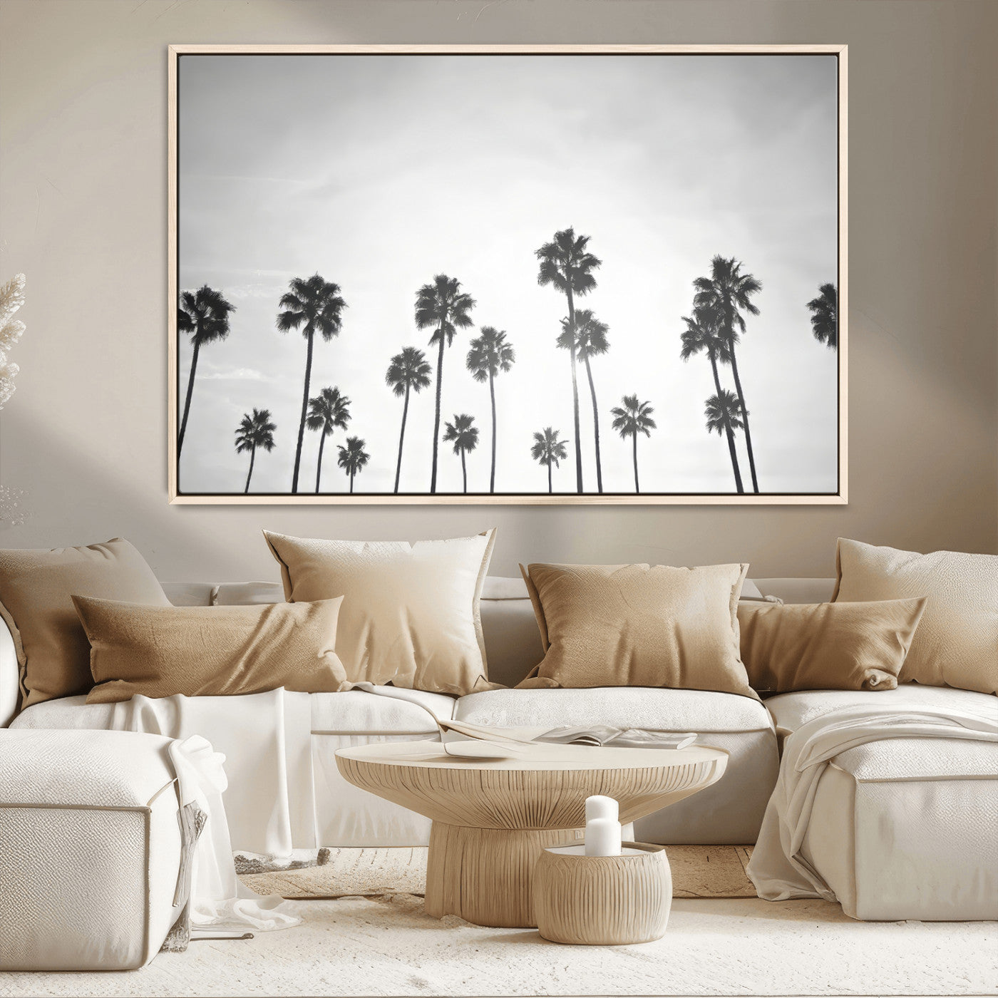 62298277-MGV-CV-36X24-Monochrome Palms Wall Art Canvas Print – Framed Minimalist Silhouetted Trees Artwork for Home, Office, Living Room