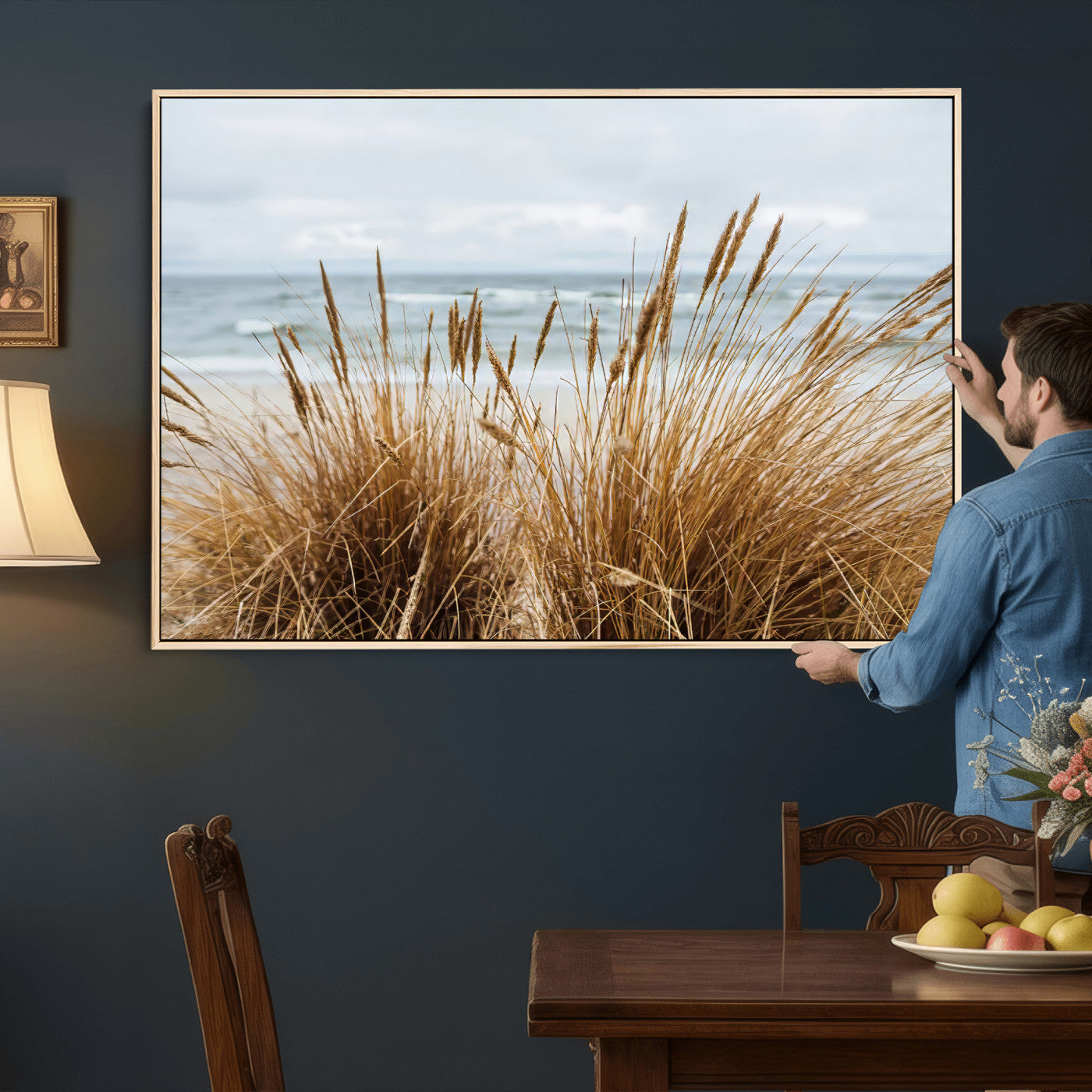 14270839-MGV-CV-36X24 - Beach Grass Wall Art – Canvas Print of Serene Coastal Shore, Peaceful Ocean Vibes, Nature Decor for Guest Room, Office or Living Room