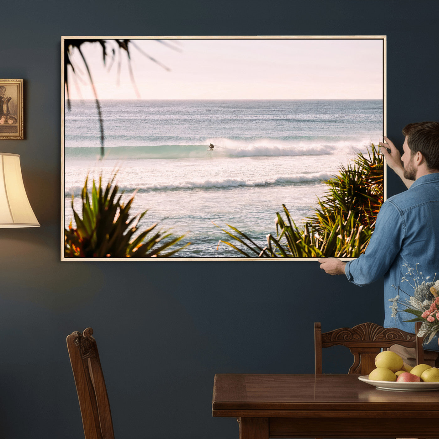 23287092-MGV-CV-36X24 - Ocean Surfer Wall Art Canvas Print | Framed Coastal Surf Art Picture Tropical Beach Artwork for Home Office