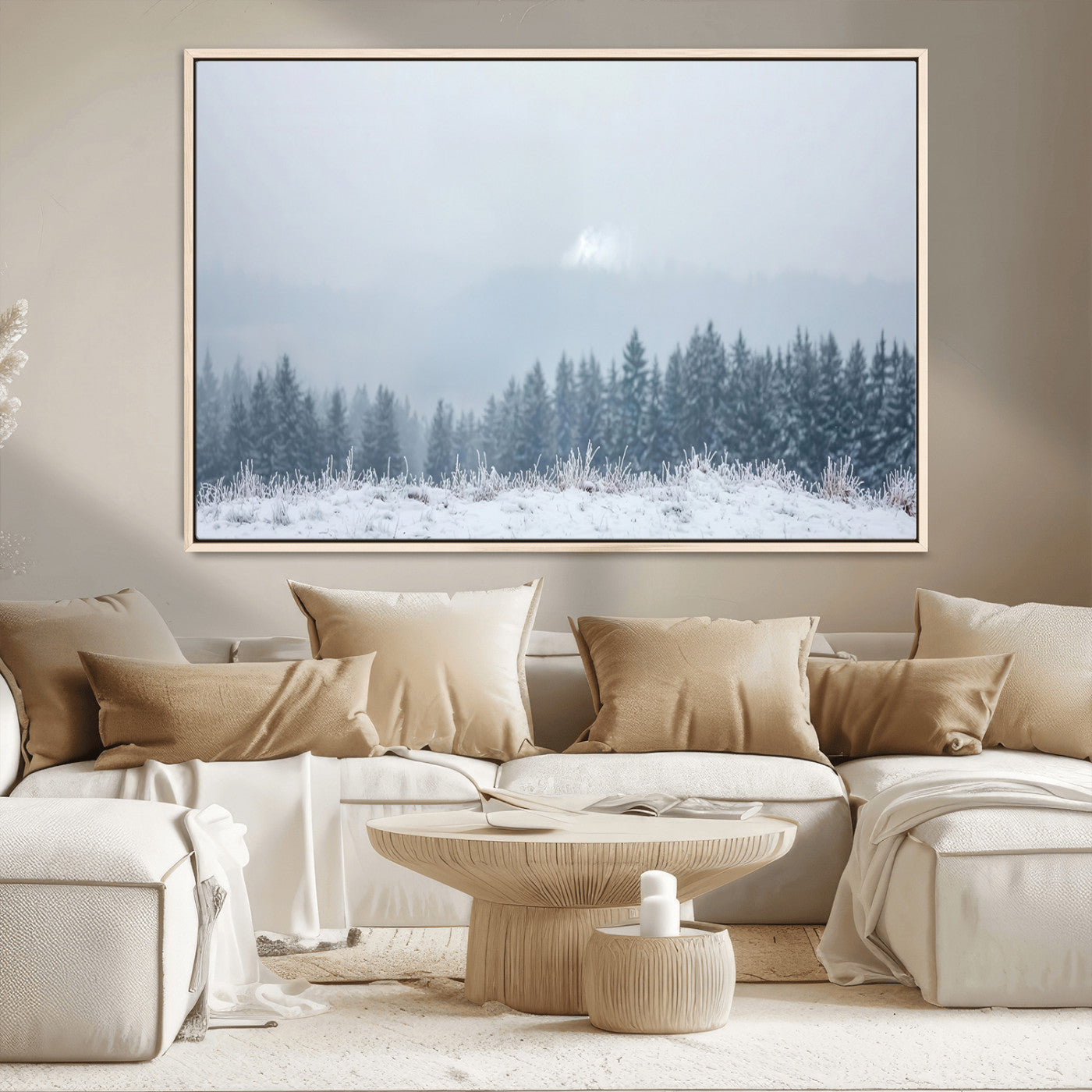 33033082-MGV-CV-36X24-Winter Forest Wall Art Canvas Print – Framed Snowy Landscape Art Picture Misty Tree Scene Artwork for Home Office