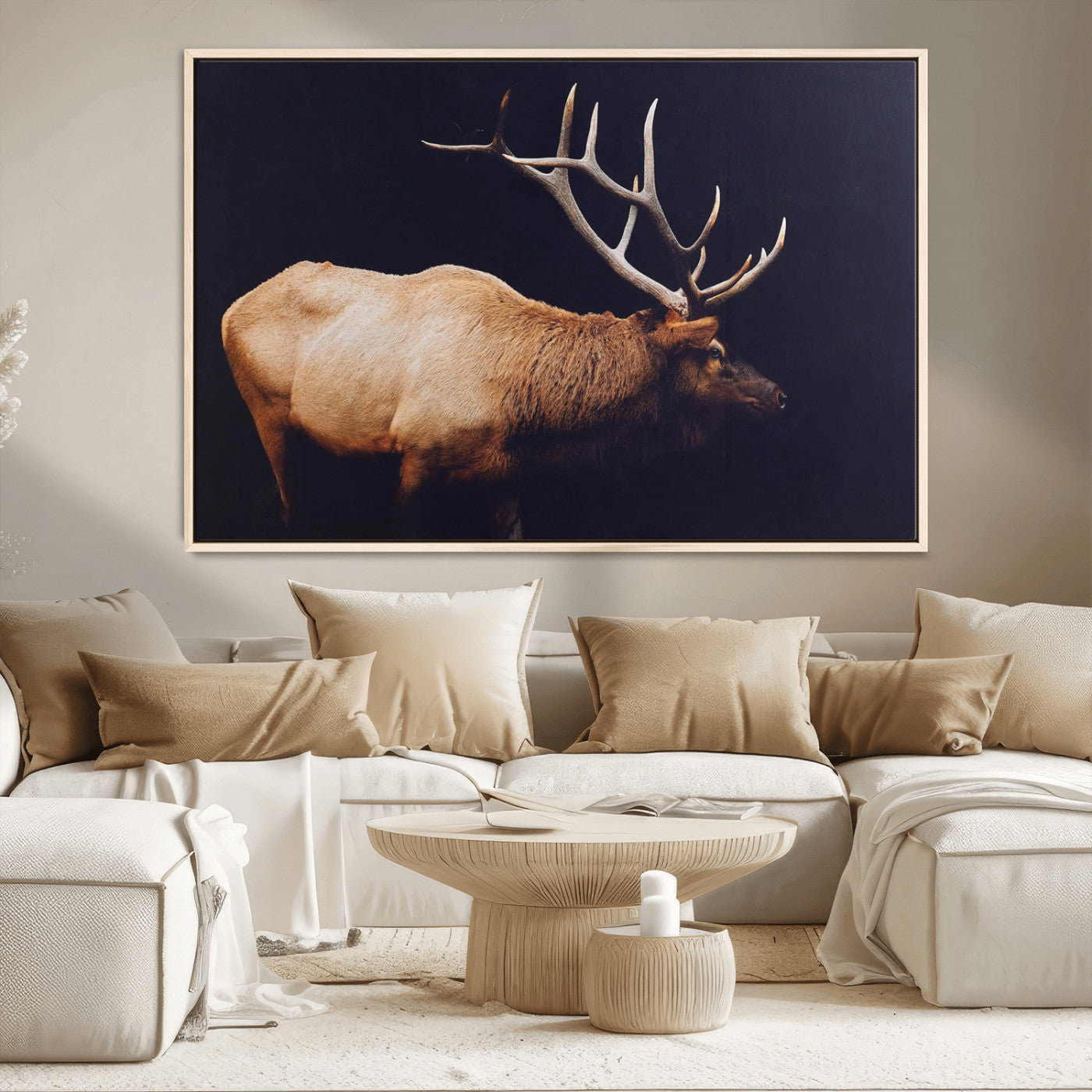 89239257-MGV-FC-36X24 - Rustic Elk Wall Art Canvas Print – Framed Moody Wildlife Art Picture Western Animal Artwork for Home, Office