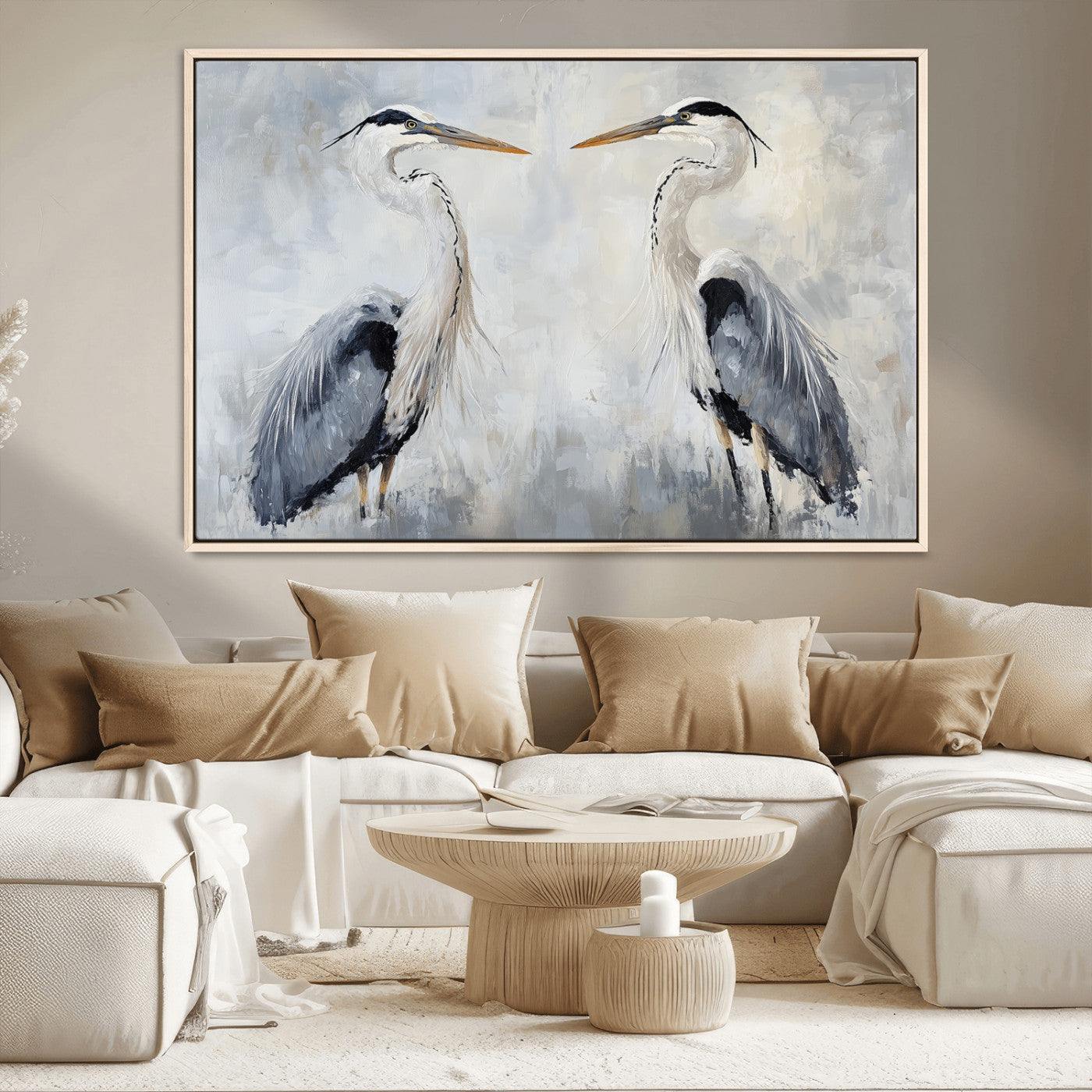 90806932-MGV-CV-36X24-Heron Wall Art Canvas Print – Framed Bird Nature Inspired Coastal Minimalist Wildlife Artwork for Home Office