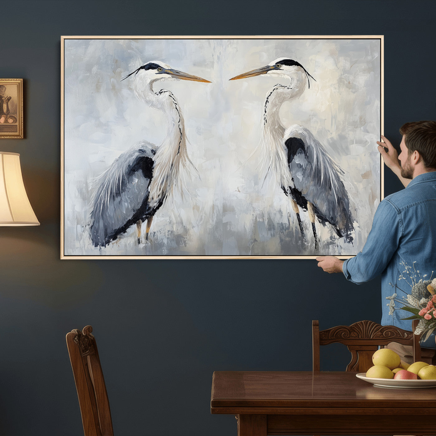 90806932-MGV-CV-36X24 - Heron Wall Art Wall Art Canvas Print, Framed Bird Canvas Decor Art Picture Print, Nature Inspired Perfect Coastal Minimalist Decor Artwork