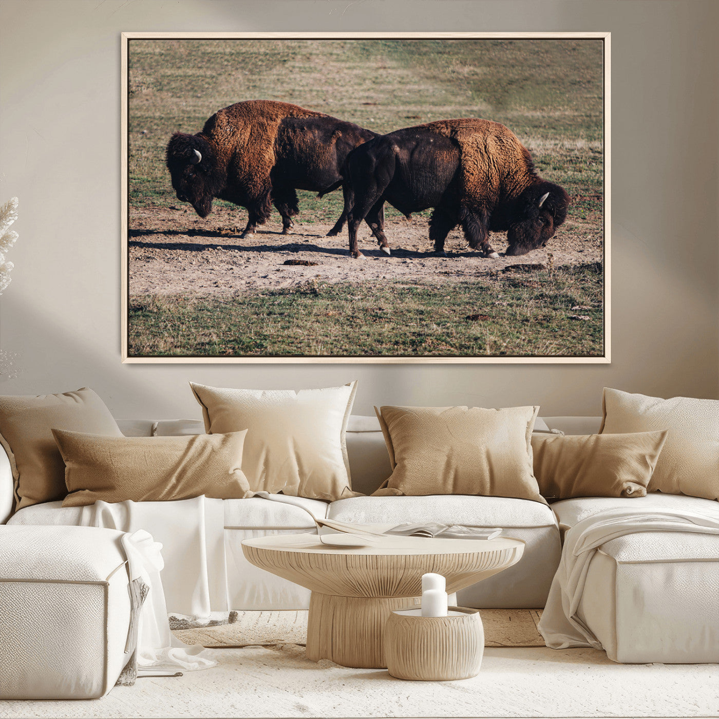 58141885-MGV-CV-36X24-Bison Wall Art Canvas Print – Framed Western Wildlife Modern Ranch Rustic Nature Scene Artwork for Home Office