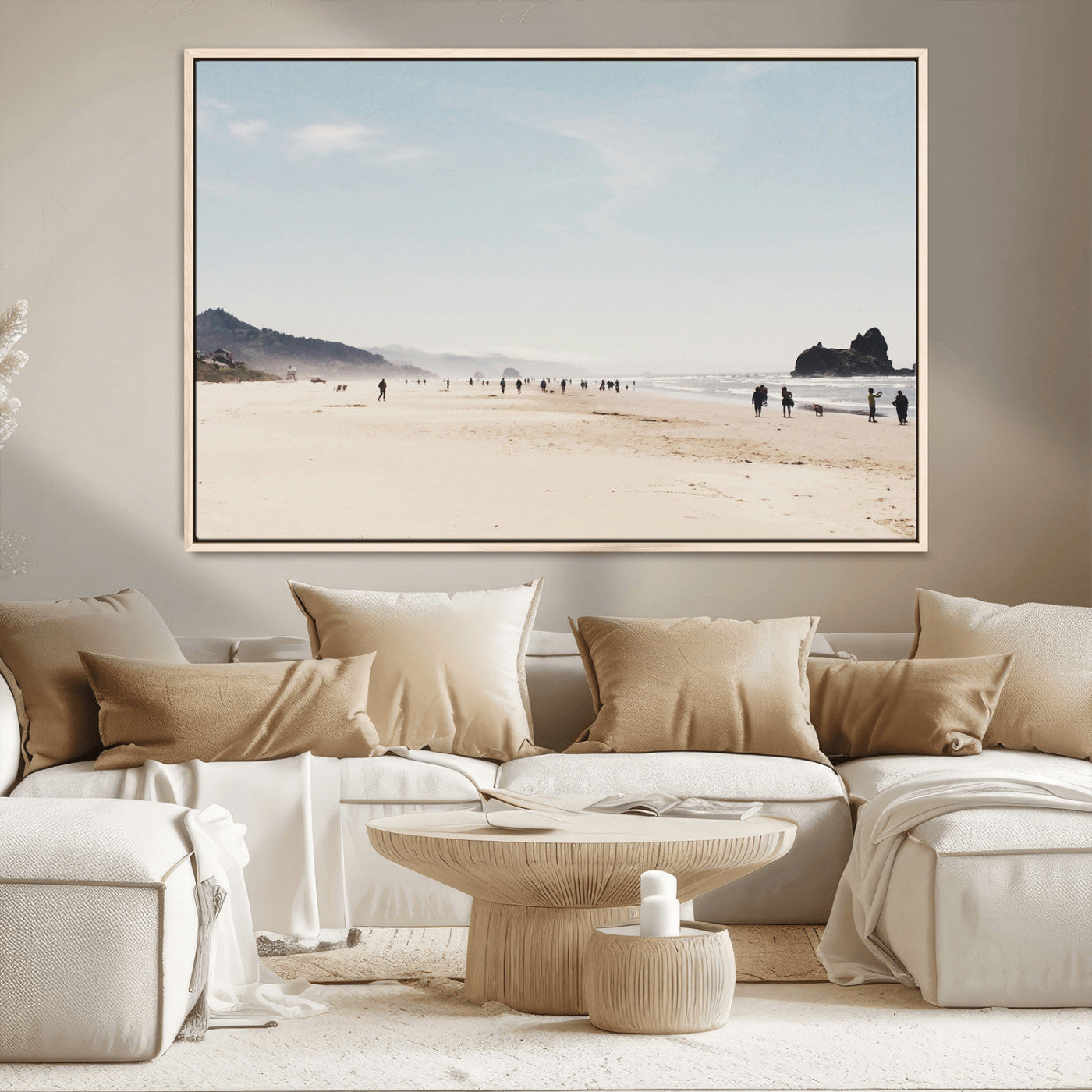 28307820-MGV-CV-36X24-Minimalist Beach Wall Art Canvas Print – Framed Coastal Serenity Soft Sand Nature Scene Artwork for Home Office