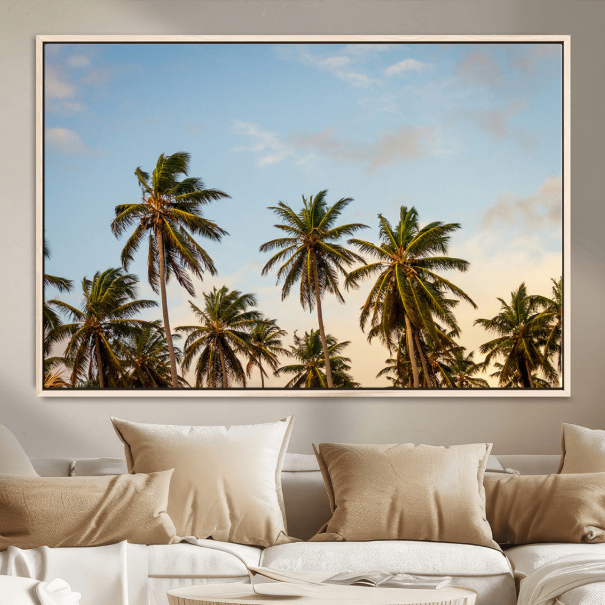 99033771-MGV-CV-36X24-Palms Wall Art Canvas Print – Framed Tropical Coastal Nature Scene Artwork for Home, Office, Living Room