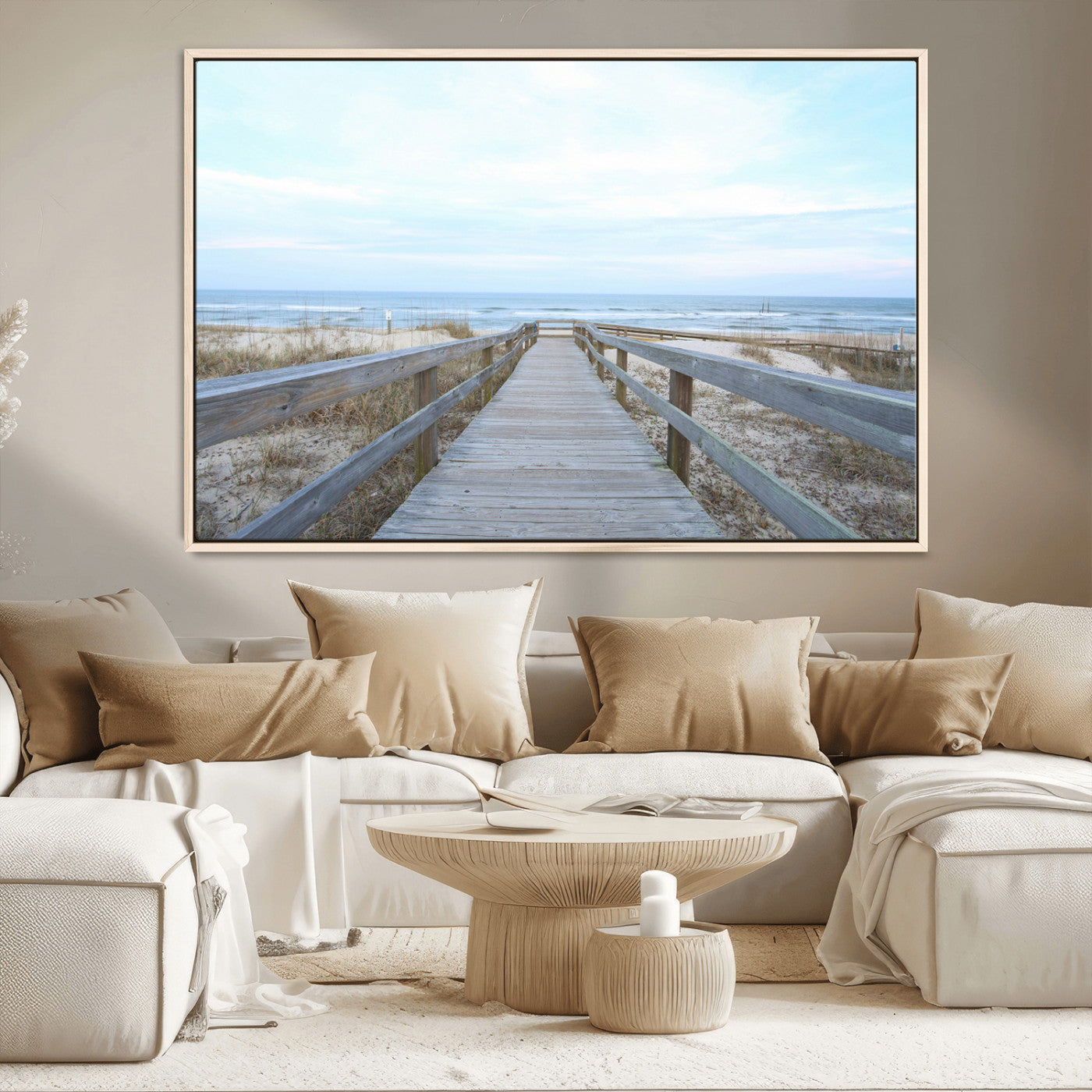 31602988-MGV-CV-36X24-Beach Boardwalk Wall Art Canvas Print – Framed Coastal Serenity Ocean View Nature Scene Artwork for Home Office