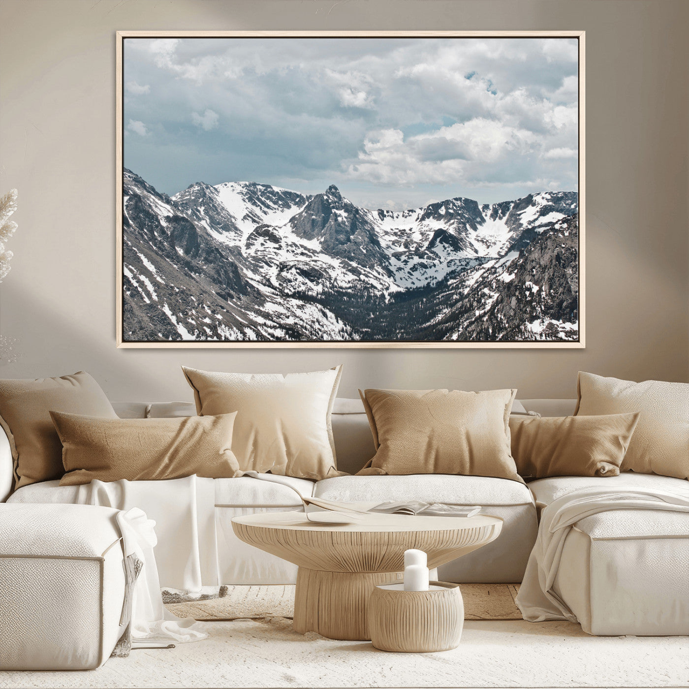 94074619-MGV-CV-36X24-Snowy Peaks Wall Art Canvas Print – Alpine Wilderness Mountain Escape Winter Serenity Artwork for Home, Office