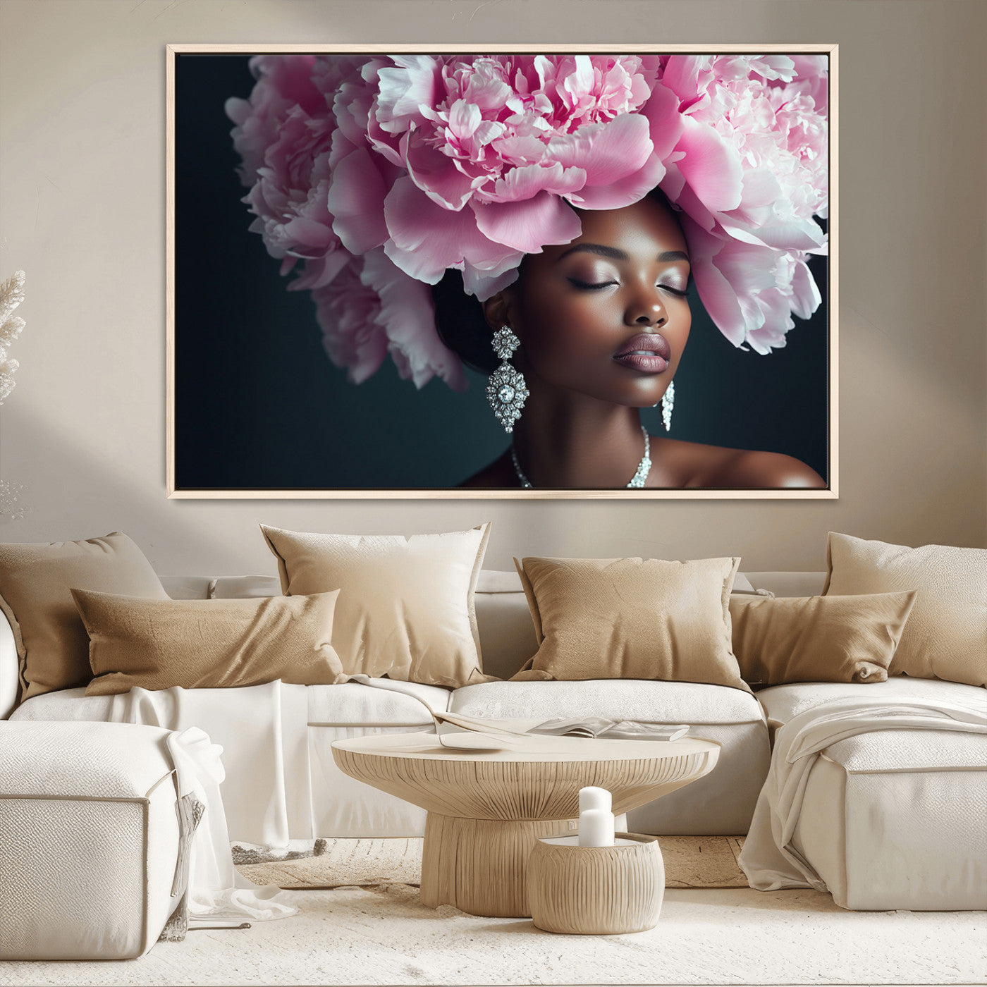 -Black Beauty Petal Crown Wall Art Canvas Print – Floral Petal Headpiece Elegant Design, Petal Inspired Artwork for Home, Office