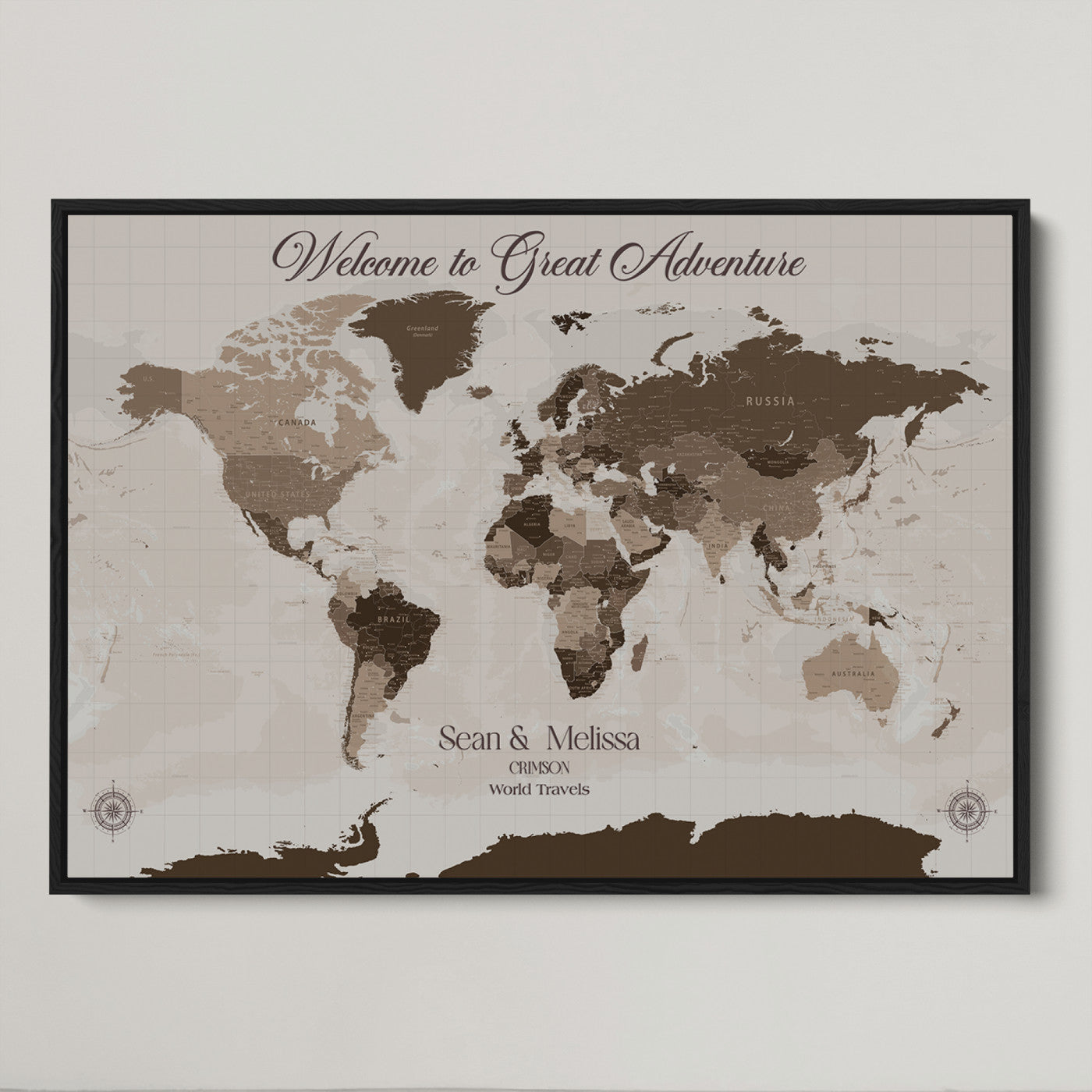-Personalized World Map Canvas Custom Framed Push Pin Travel Tracker Modern Minimalist Wall Art Gift Couples for Home, Office