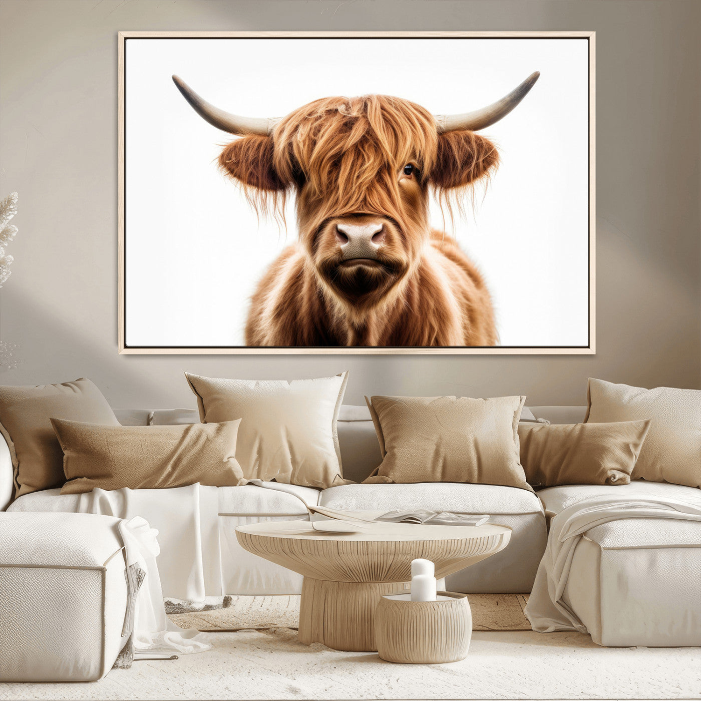 -Scottish Highland Cow Canvas Print, Framed Highland Cow Canvas Home Decor