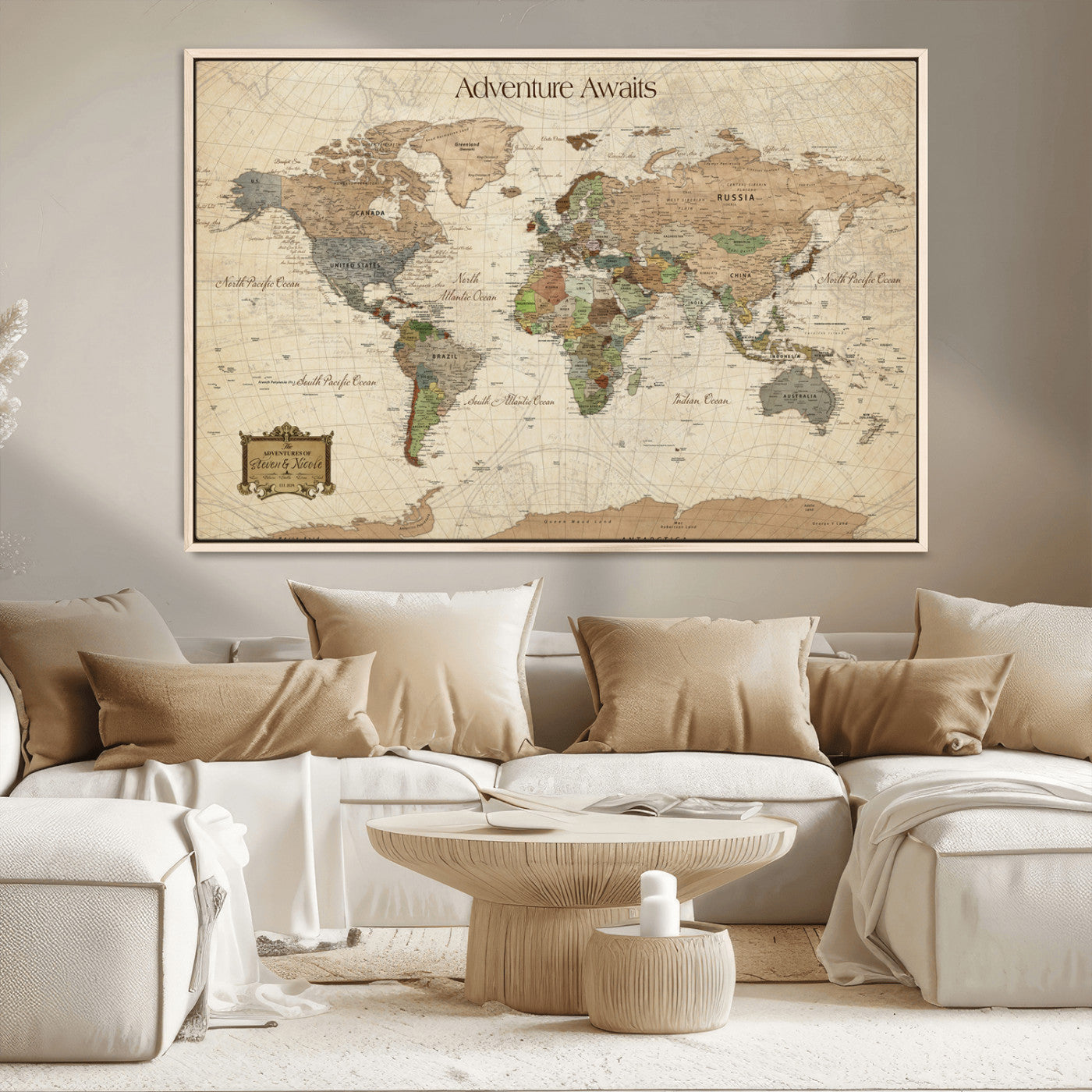 33020399-MGV-CV-36X24-Personalized World Map Canvas Print – Custom Push Pin Travel Tracker Map Anniversary Gift for Couples for Home, Office