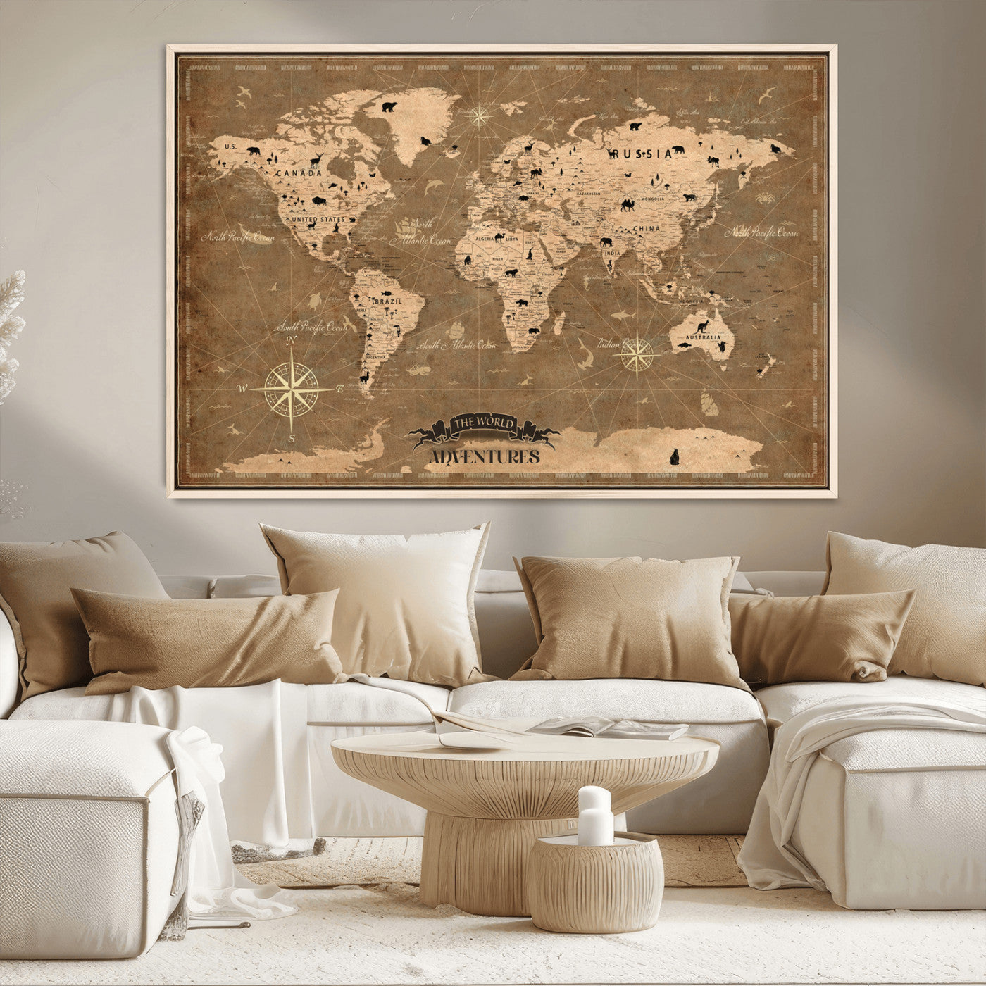 Rehber01-MGV-CV-36X24-Customize Push Pin World Map Wall Art Canvas Print – Personalized Kids Room Framed Map Travel Tracker for home, office