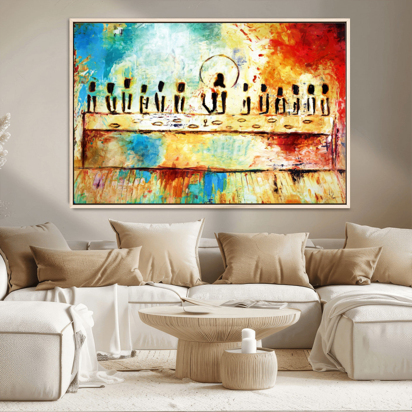 YKE34632598CR-MGV-CV-36X24-Abstract Last Supper Wall Art – Apostles Canvas Print Religious Painting Spiritual Decor for Home, Office