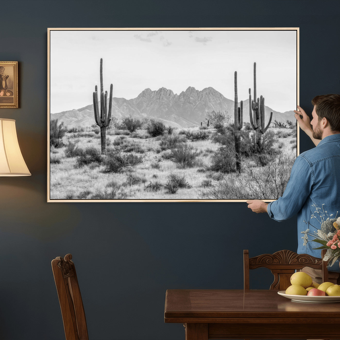 97436PHN-MGV-CV-36X24 - Black White Arizona Desert Canvas Wall Art Cactus Farmhouse Wall Art