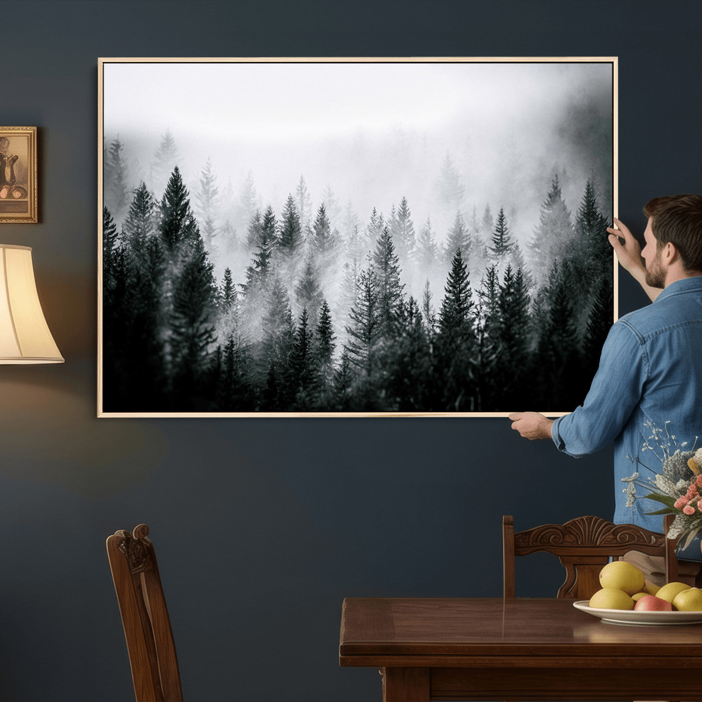87750525-MGV-CV-36X24 - Foggy Forest Wall Art Canvas Print – Mountain Woodland Landscape Photography for Minimal Nature Home Decor