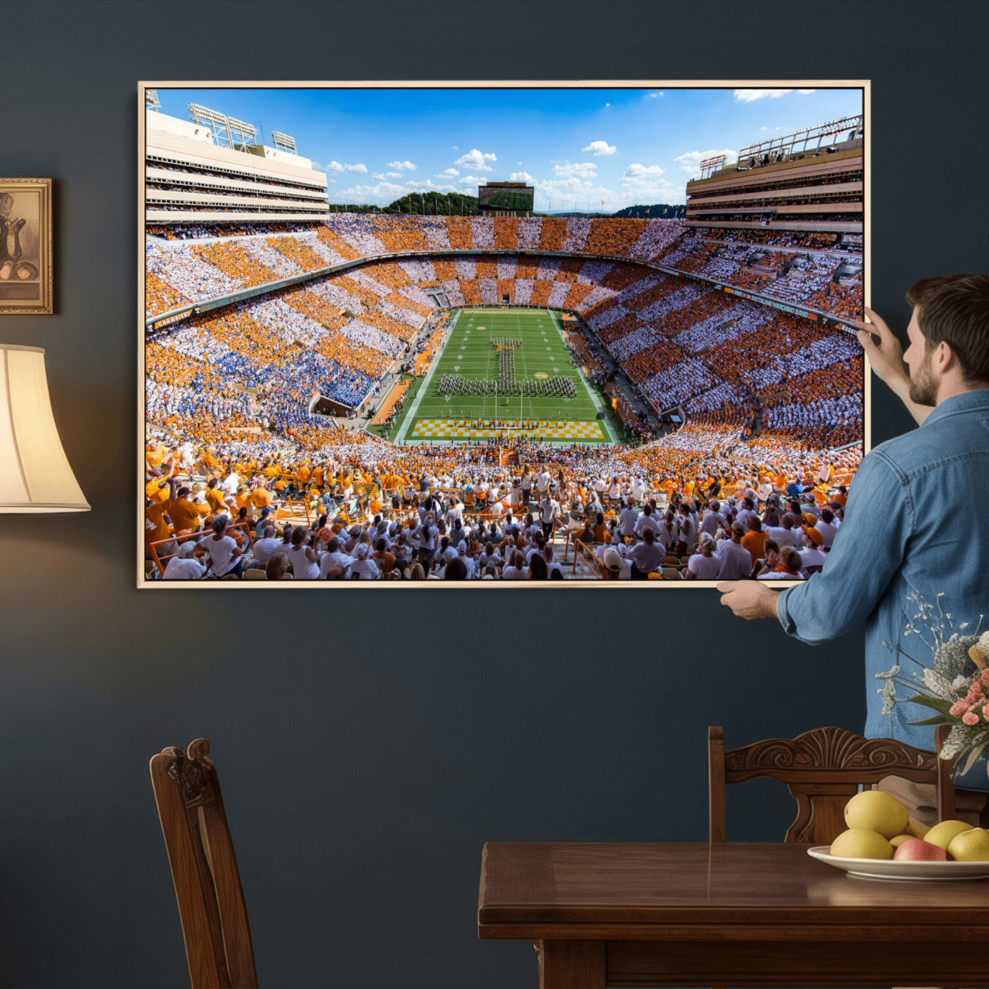 77097951-MGV-CV-36X24 - Tennessee Neyland Stadium Wall Art – Checkerboard Game Day Panoramic Canvas Print, College Football Decor for Home, Office, or Man Cave